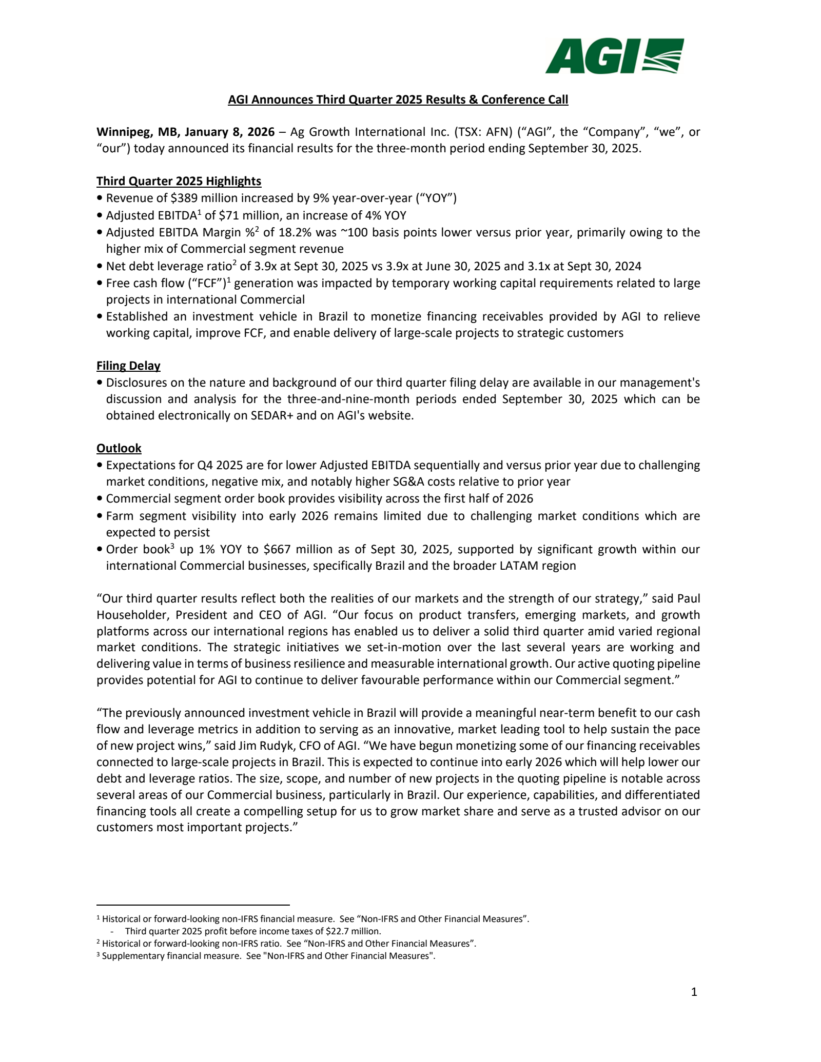 Ag Growth International's Q3 2025 Earnings Release