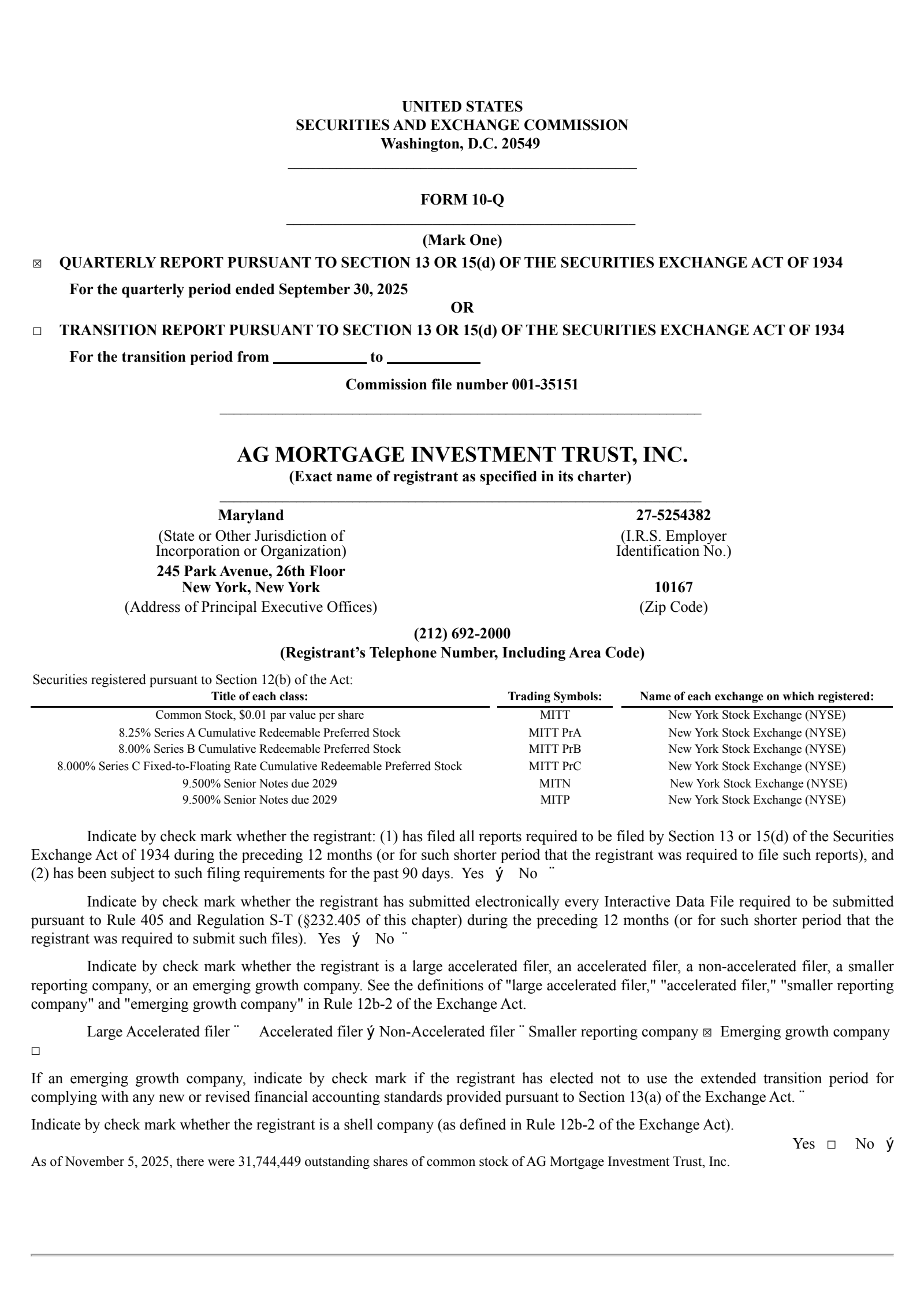 AG Mortgage Investment Trust's Q3 2025 Quarterly Report