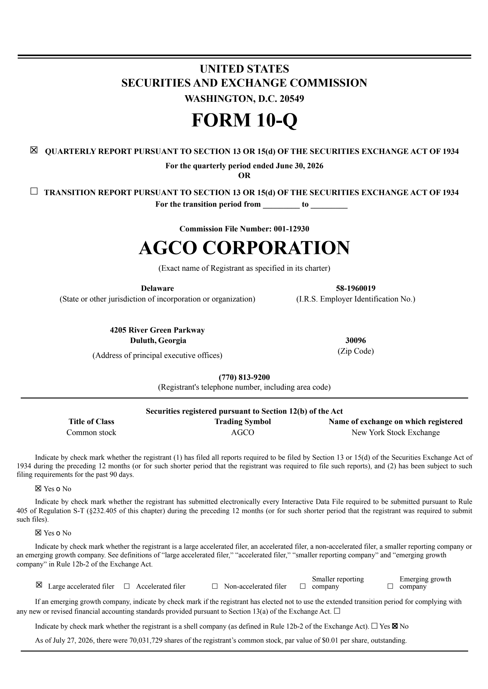AGCO's Q2 2026 Quarterly report