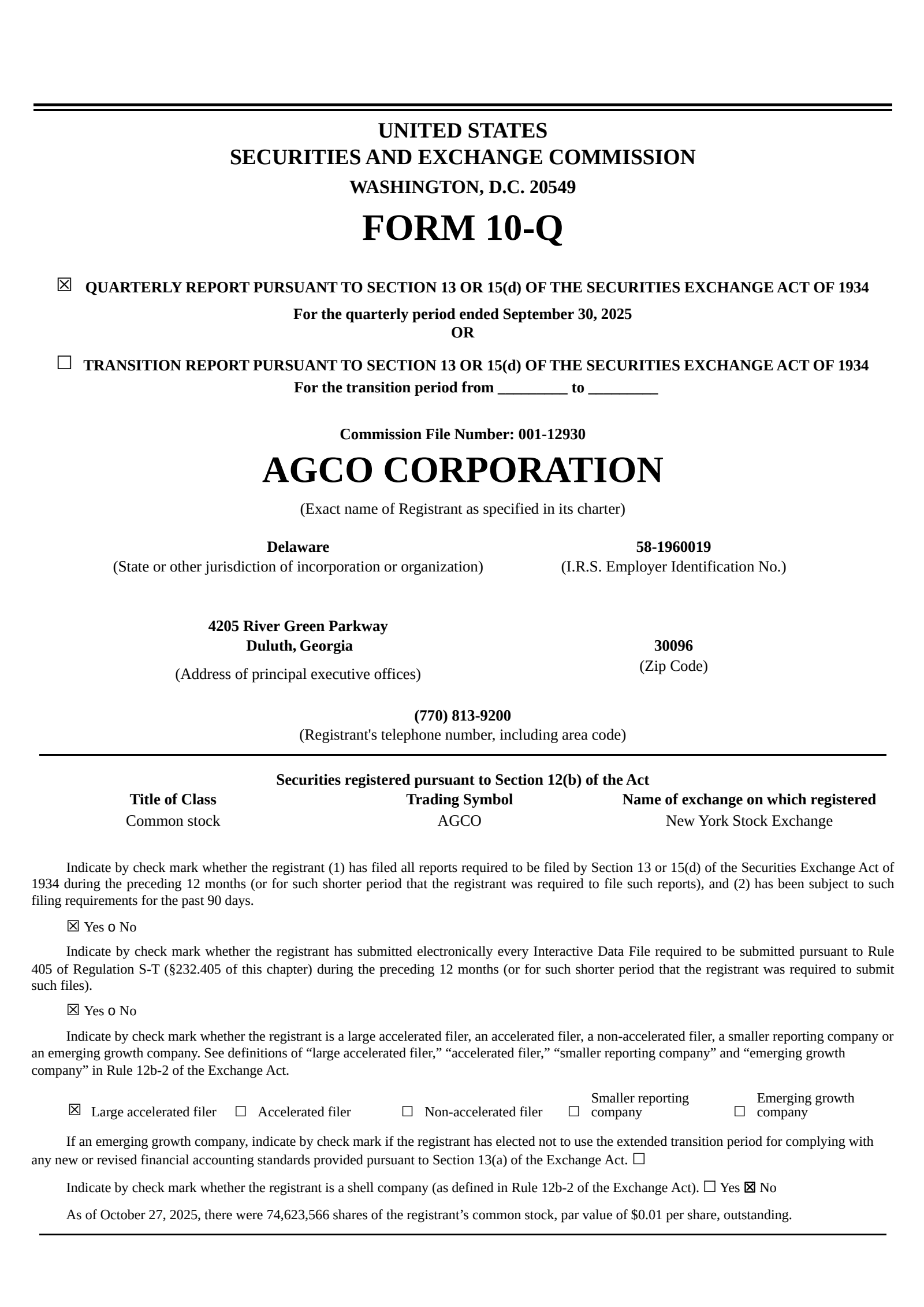 AGCO's Q3 2025 Quarterly Report