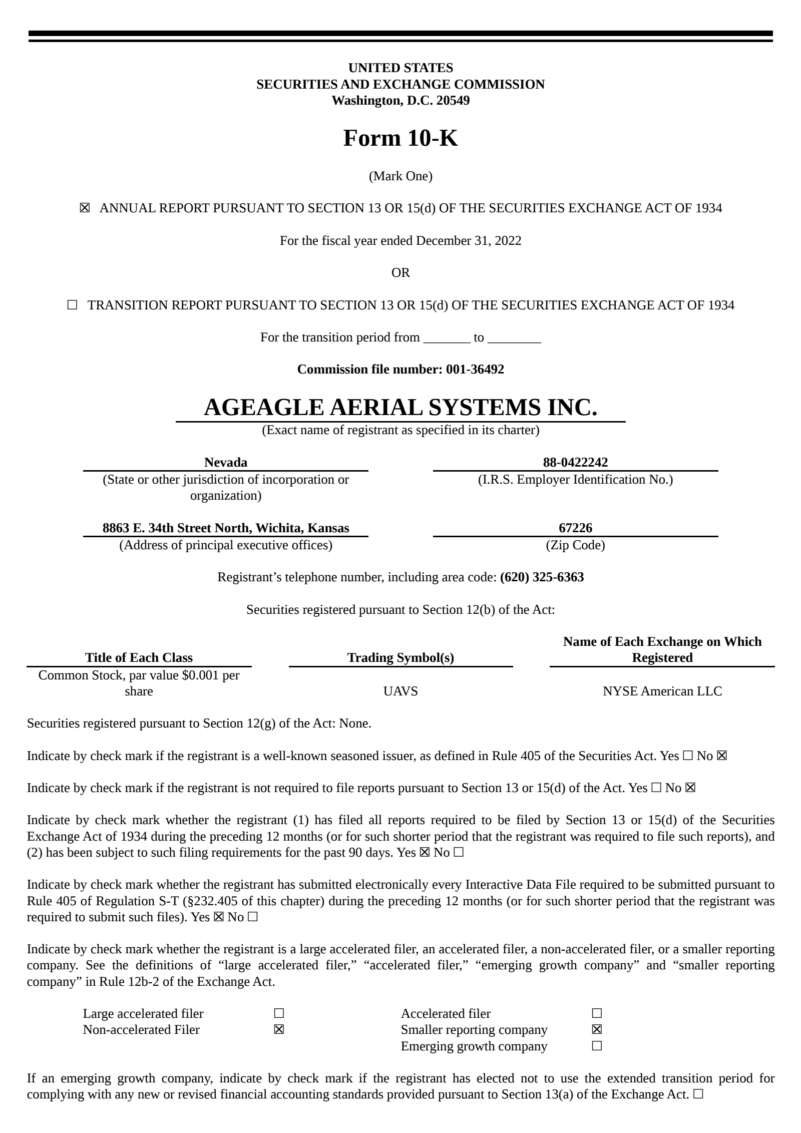Ageagle Aerial Systems' Q4 2022 Annual report