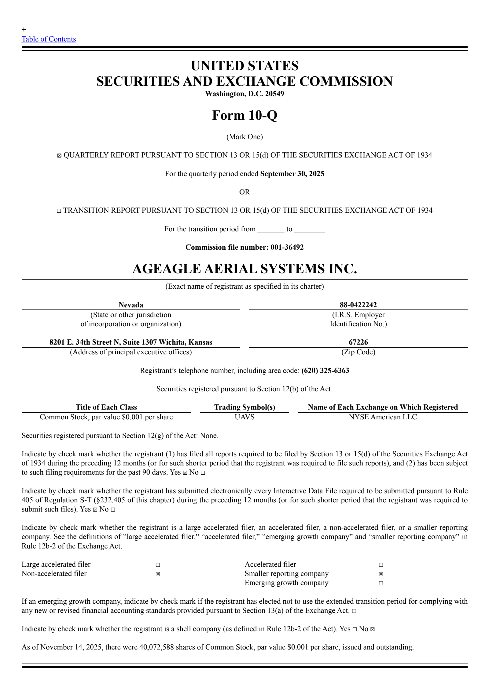 Ageagle Aerial Systems' Q3 2025 Quarterly Report