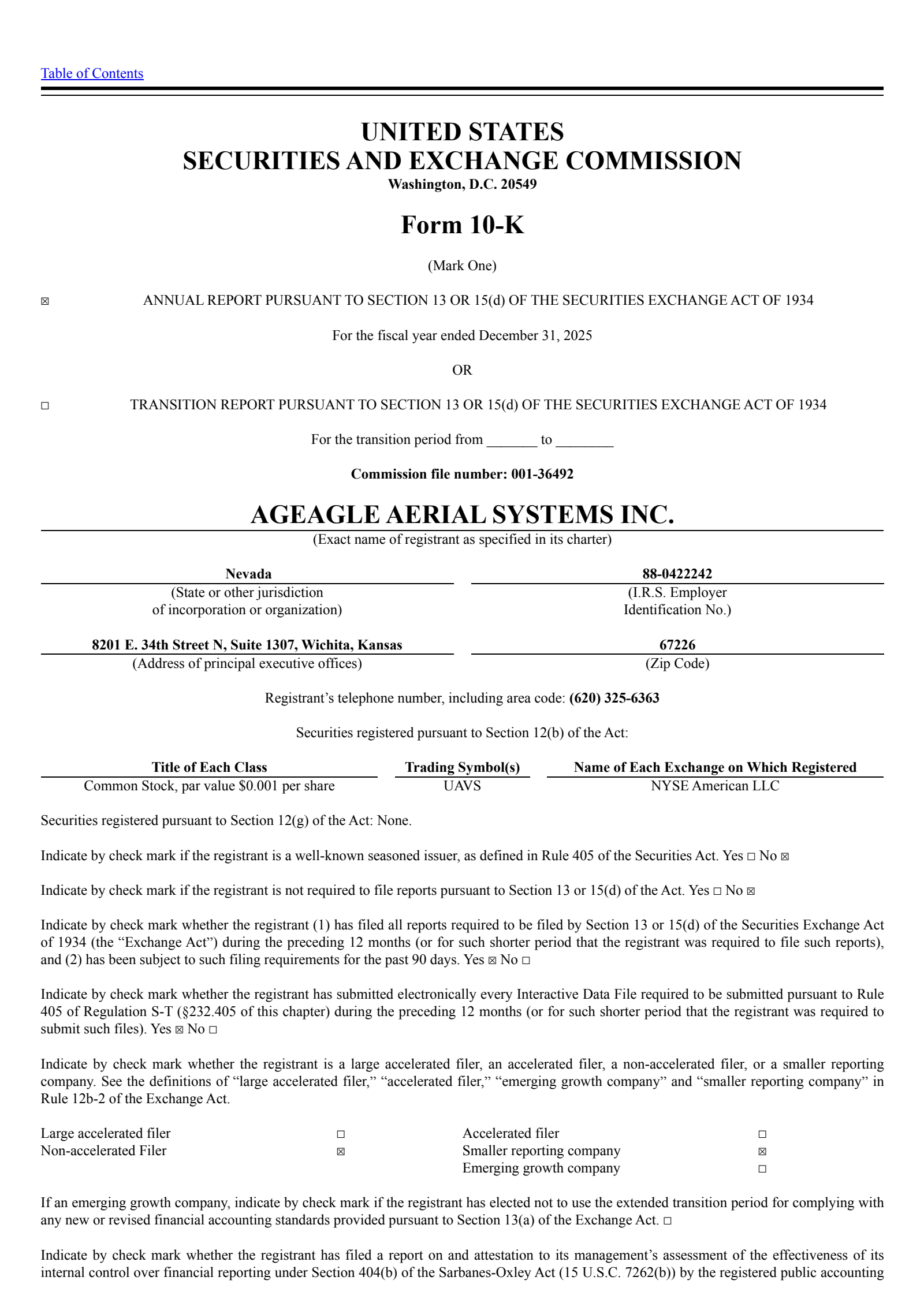 Ageagle Aerial Systems' Q4 2025 Annual report