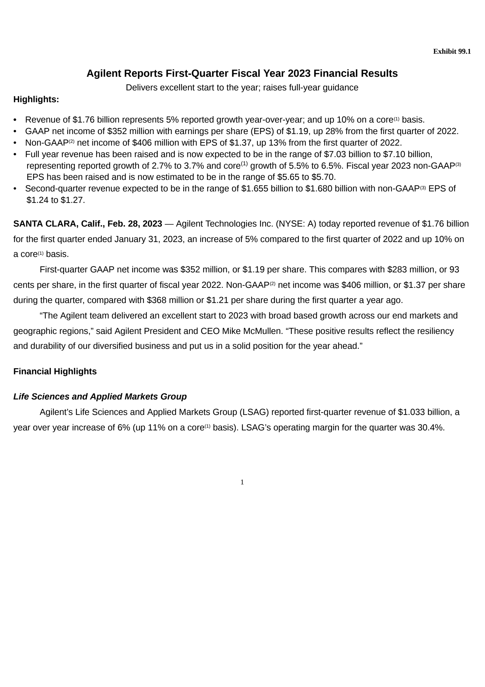 Agilent Technologies' Q1 2023 Earnings Release