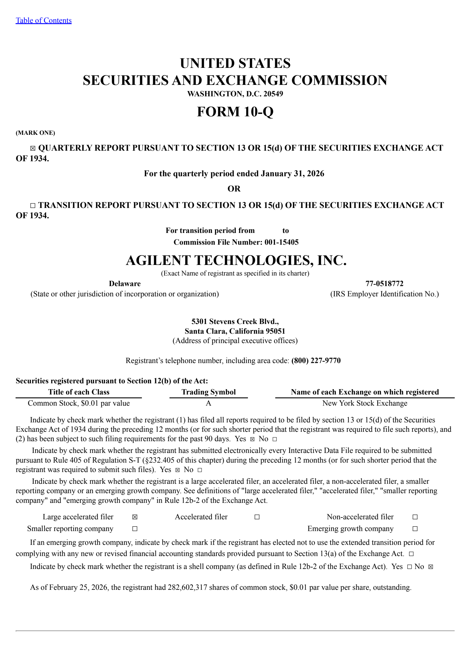 Agilent Technologies' Q1 2026 Quarterly report