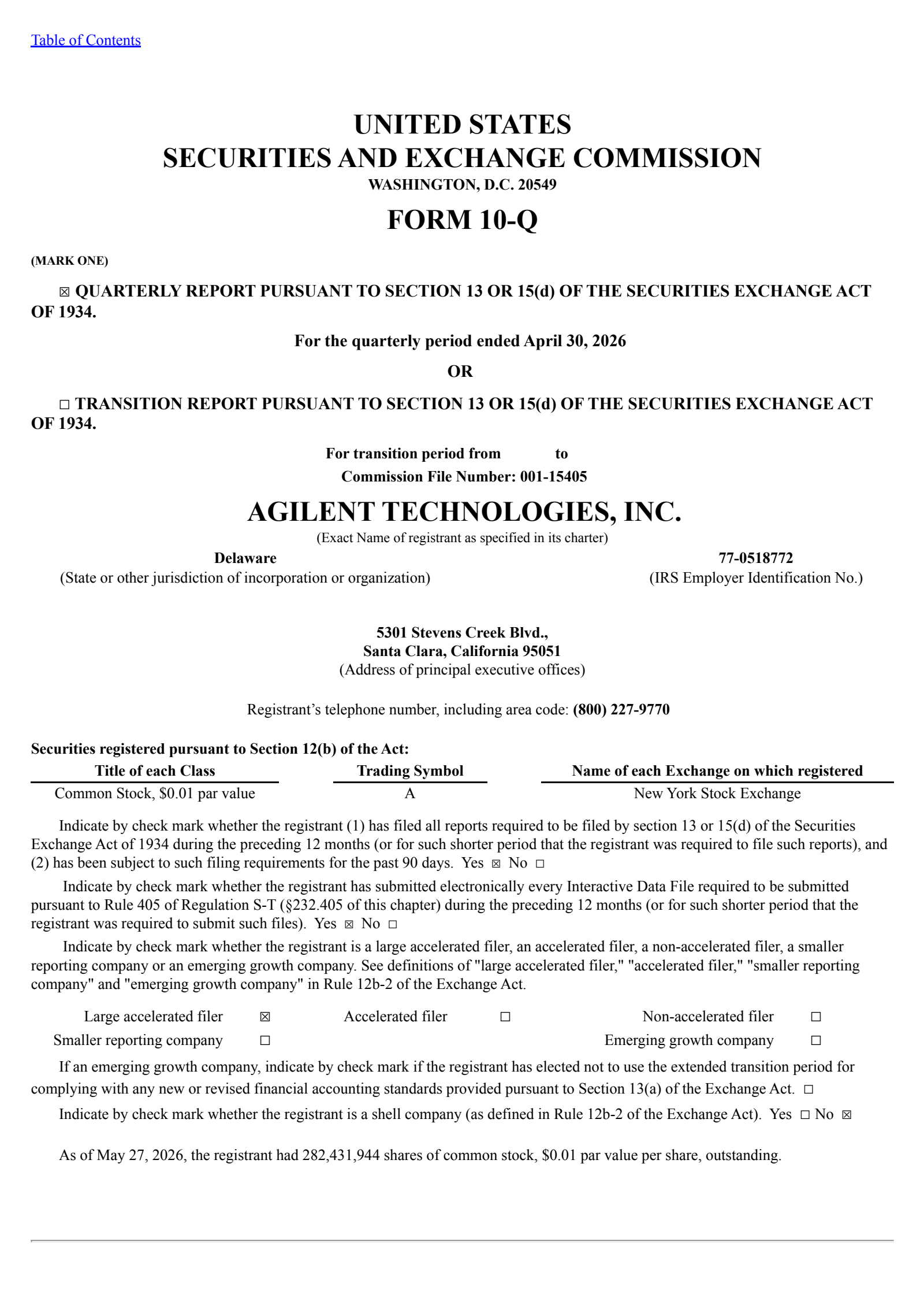 Agilent Technologies' Q2 2026 Quarterly report