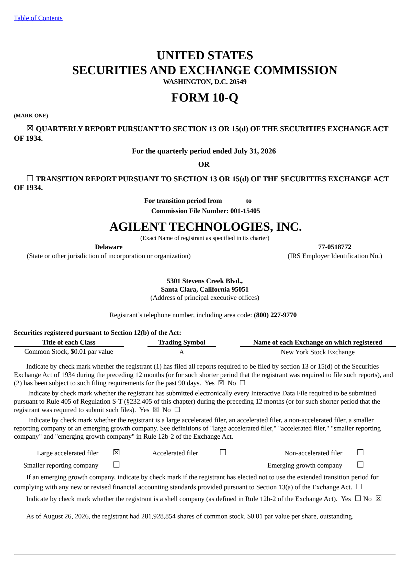 Agilent Technologies' Q3 2026 Quarterly report