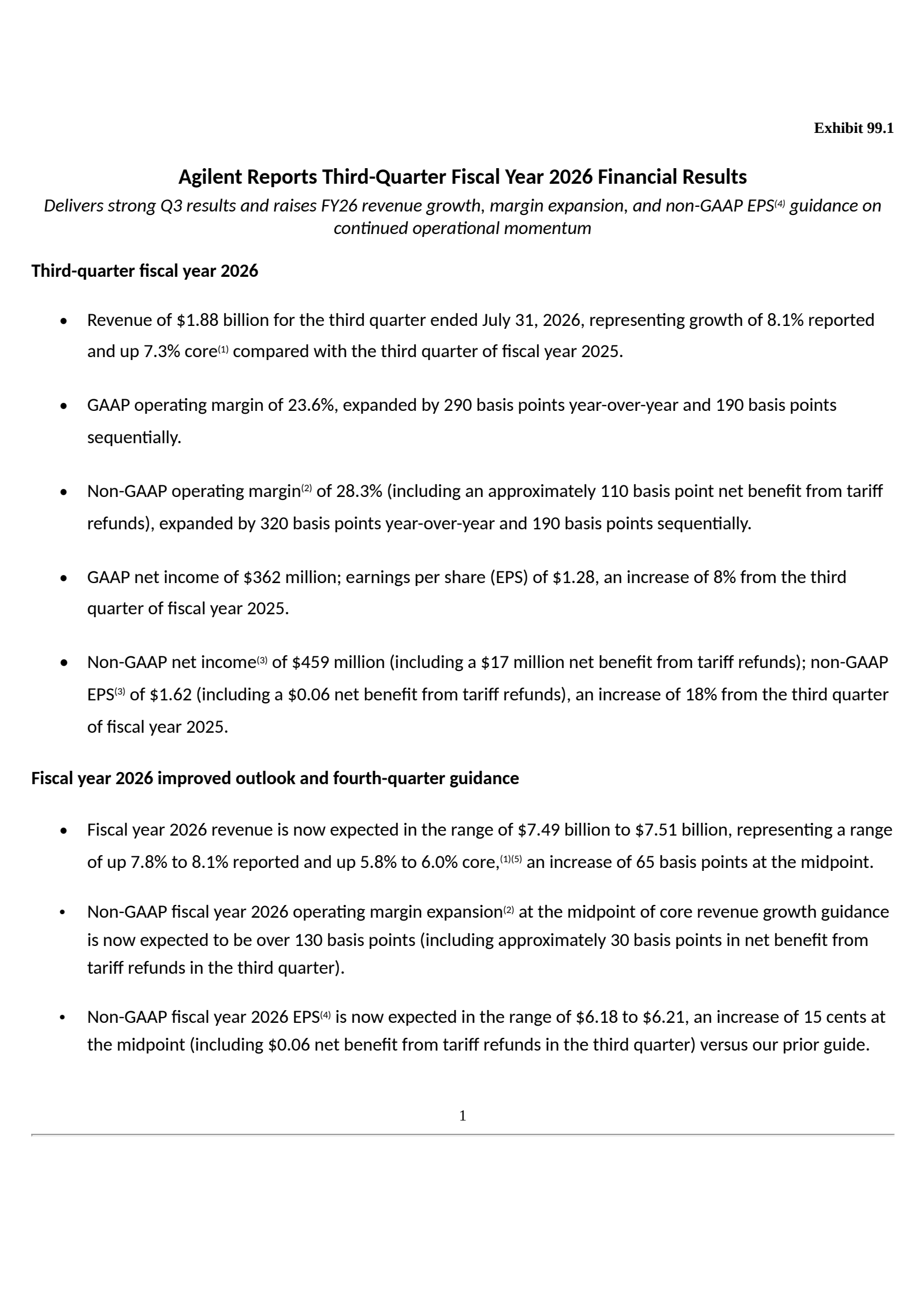 Agilent Technologies' Q3 2026 Press Release