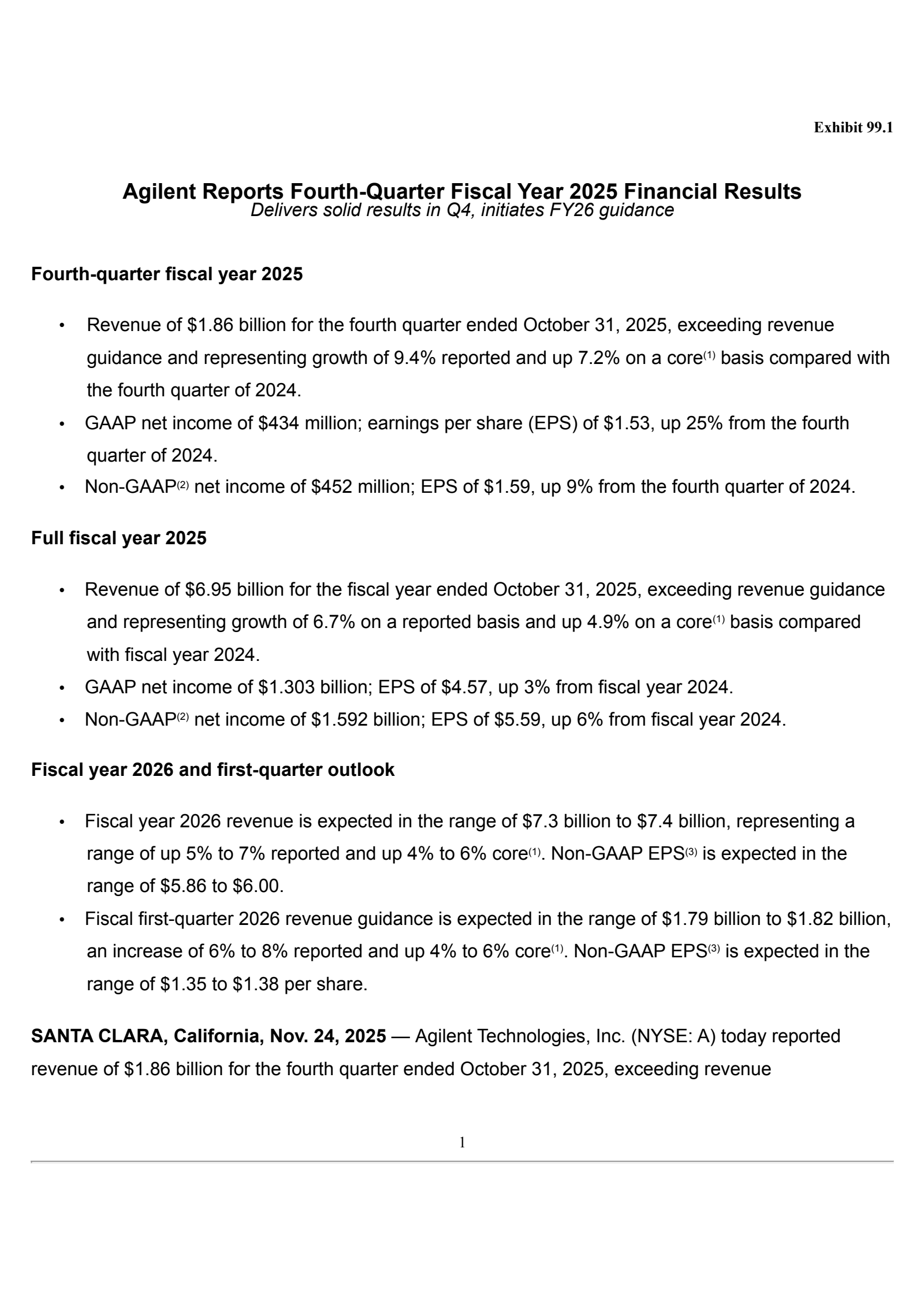 Agilent Technologies' Q4 2025 Earnings Release