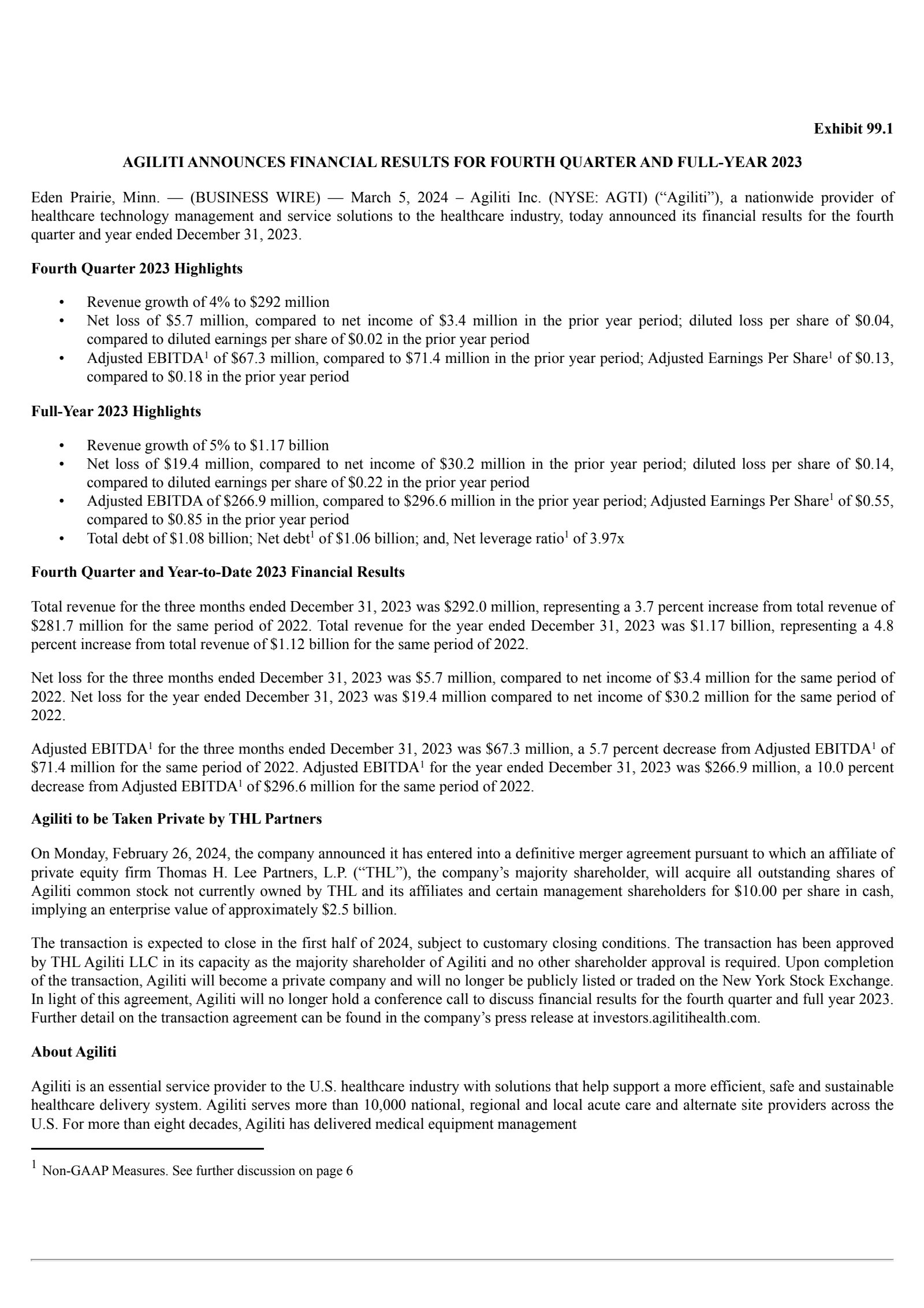 Agiliti's Q4 2023 Press Release
