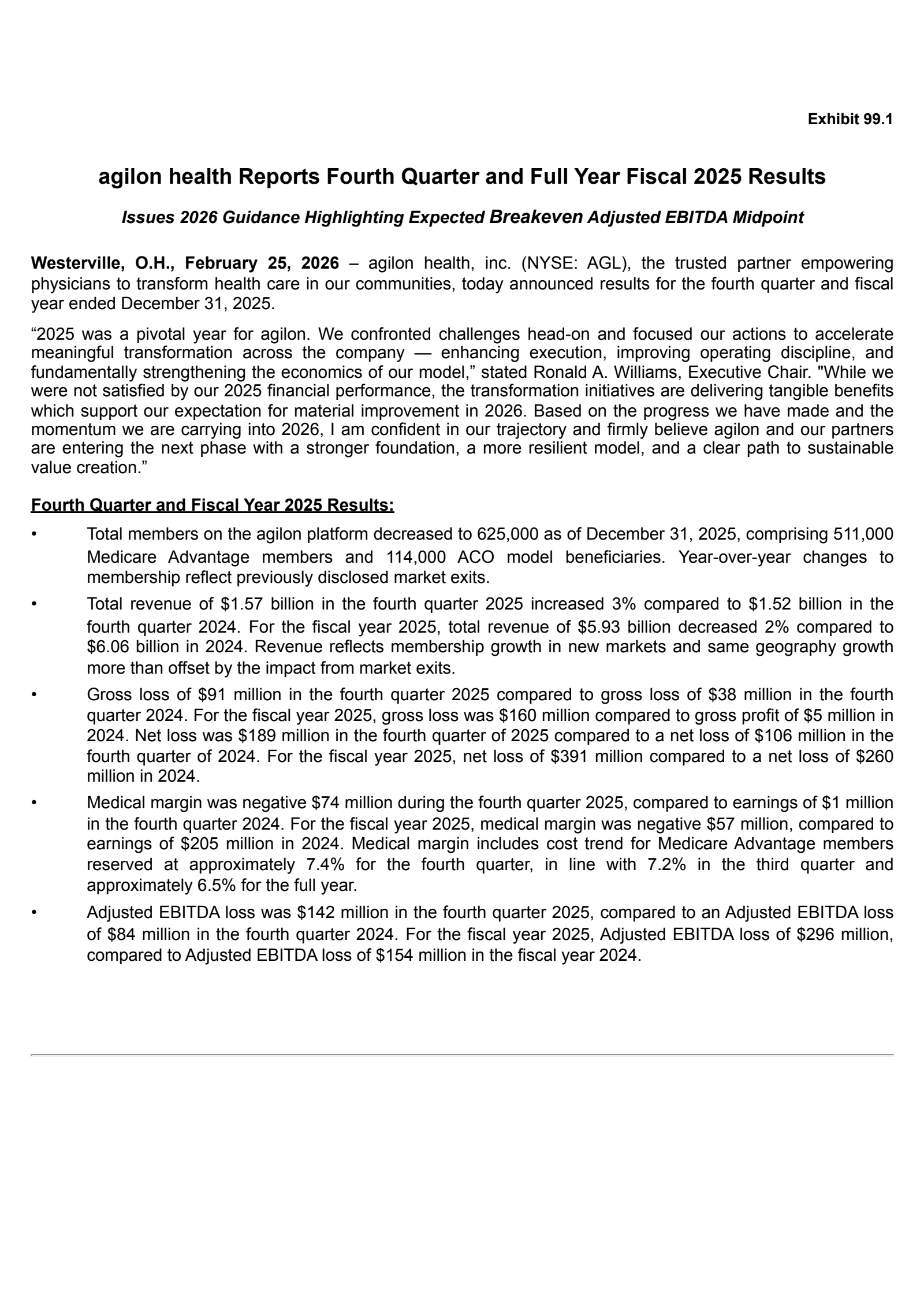 Agilon Health's Q4 2025 Press Release