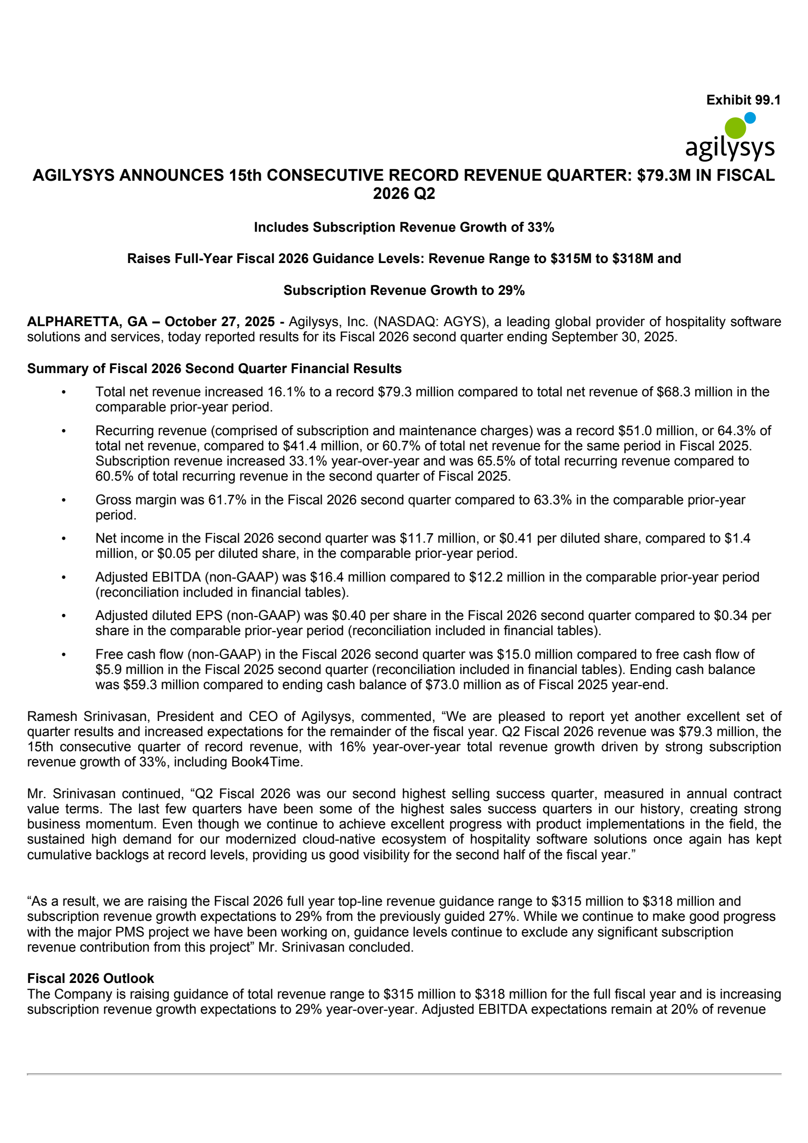 Agilysys' Q2 2026 Earnings Release