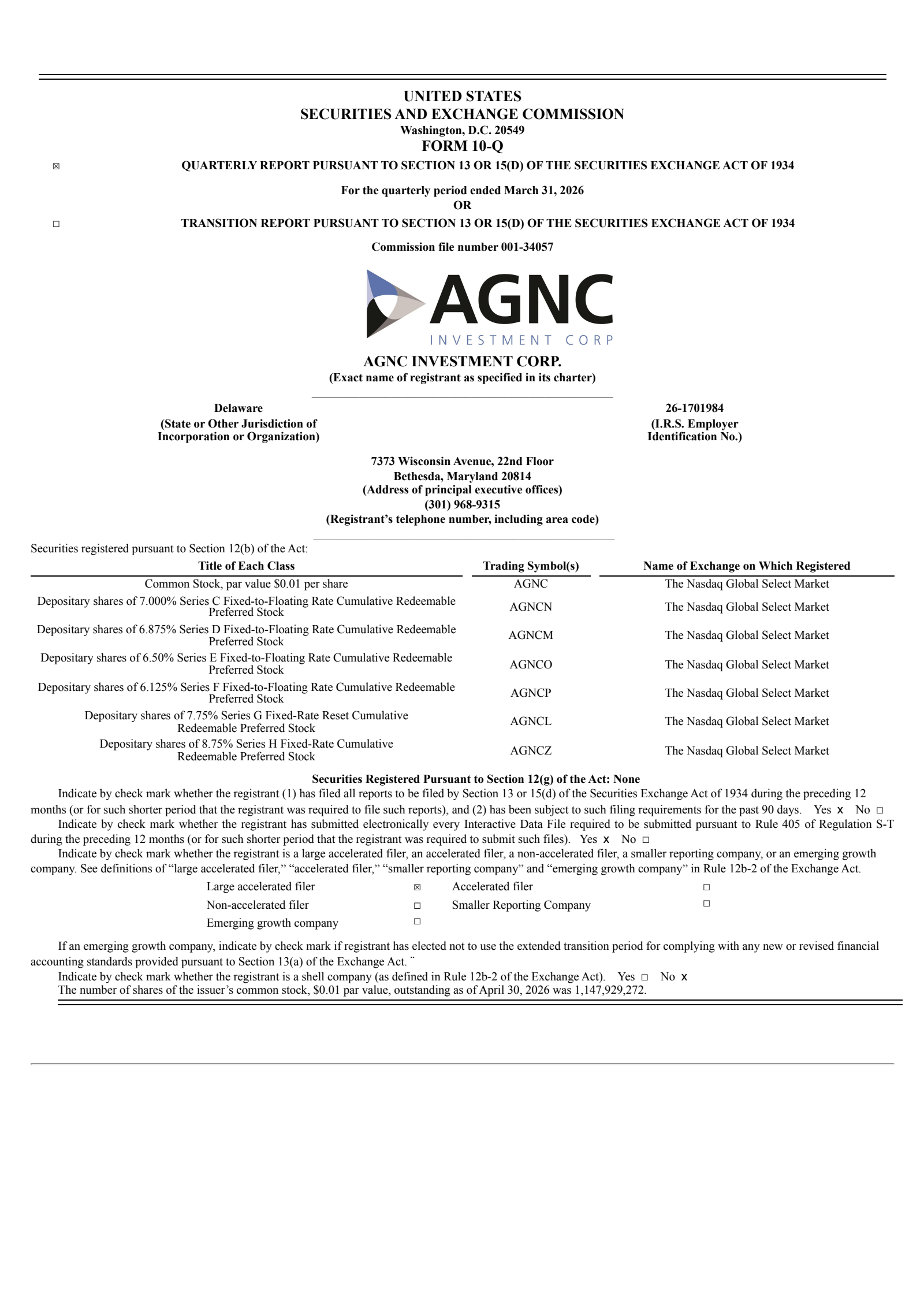 AGNC Investment's Q1 2026 Quarterly report