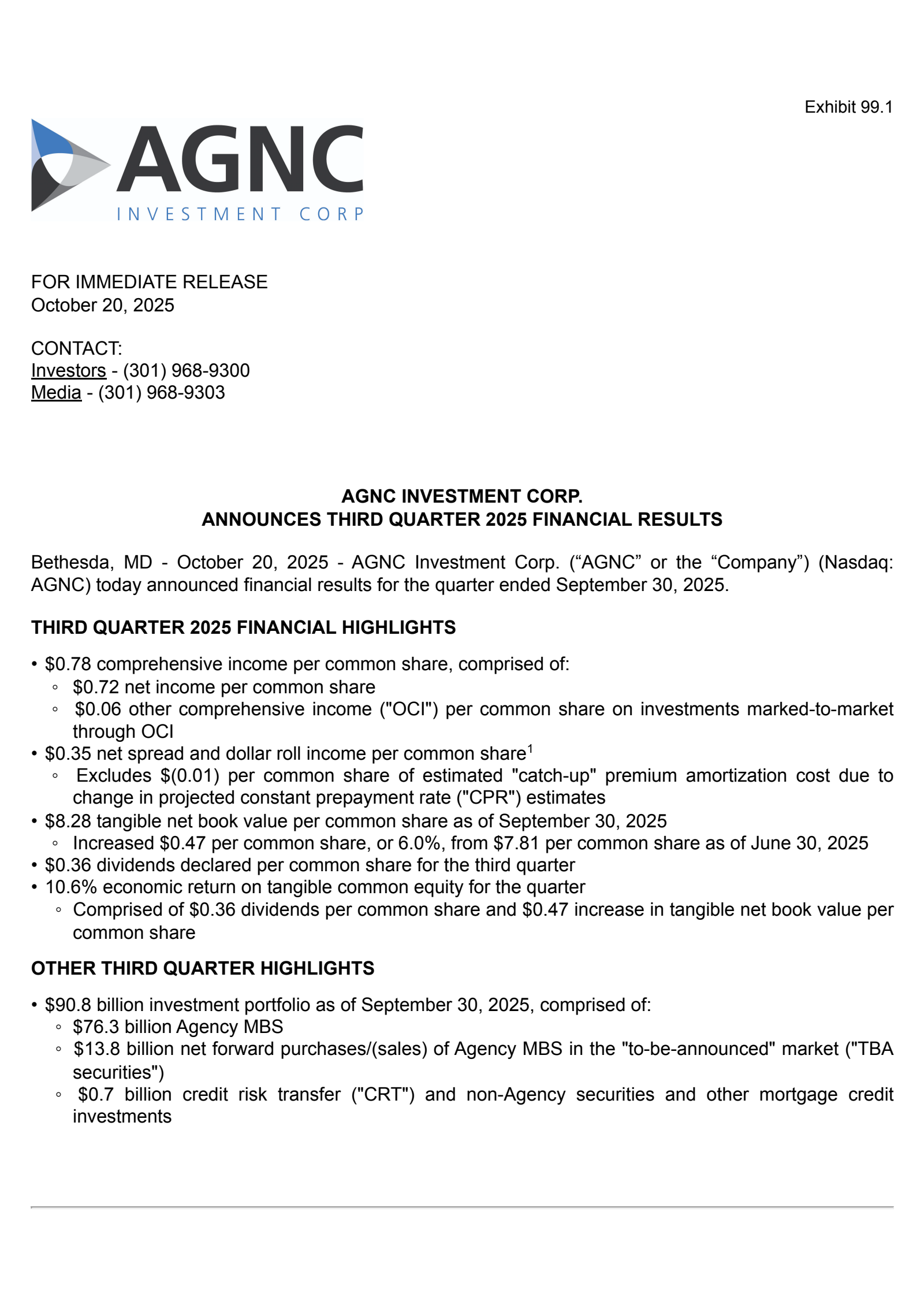 AGNC Investment's Q3 2025 Earnings Release