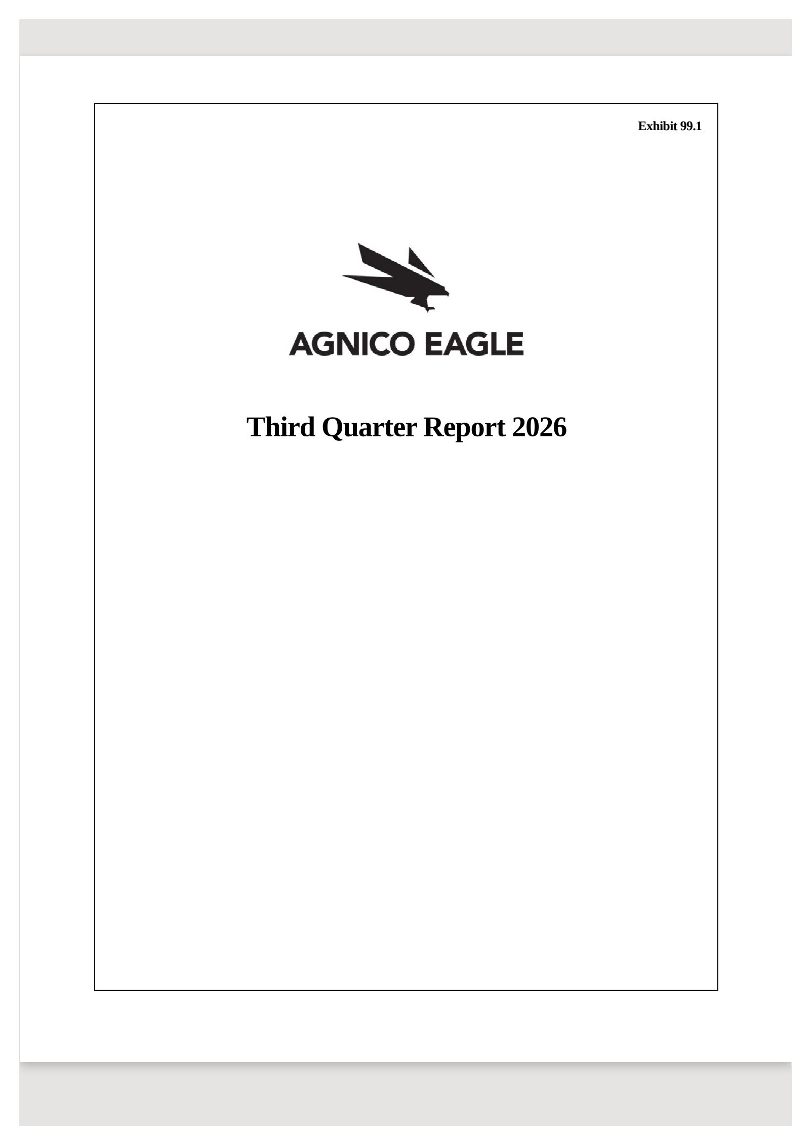 Agnico Eagle Mines' Q3 2026 Press Release