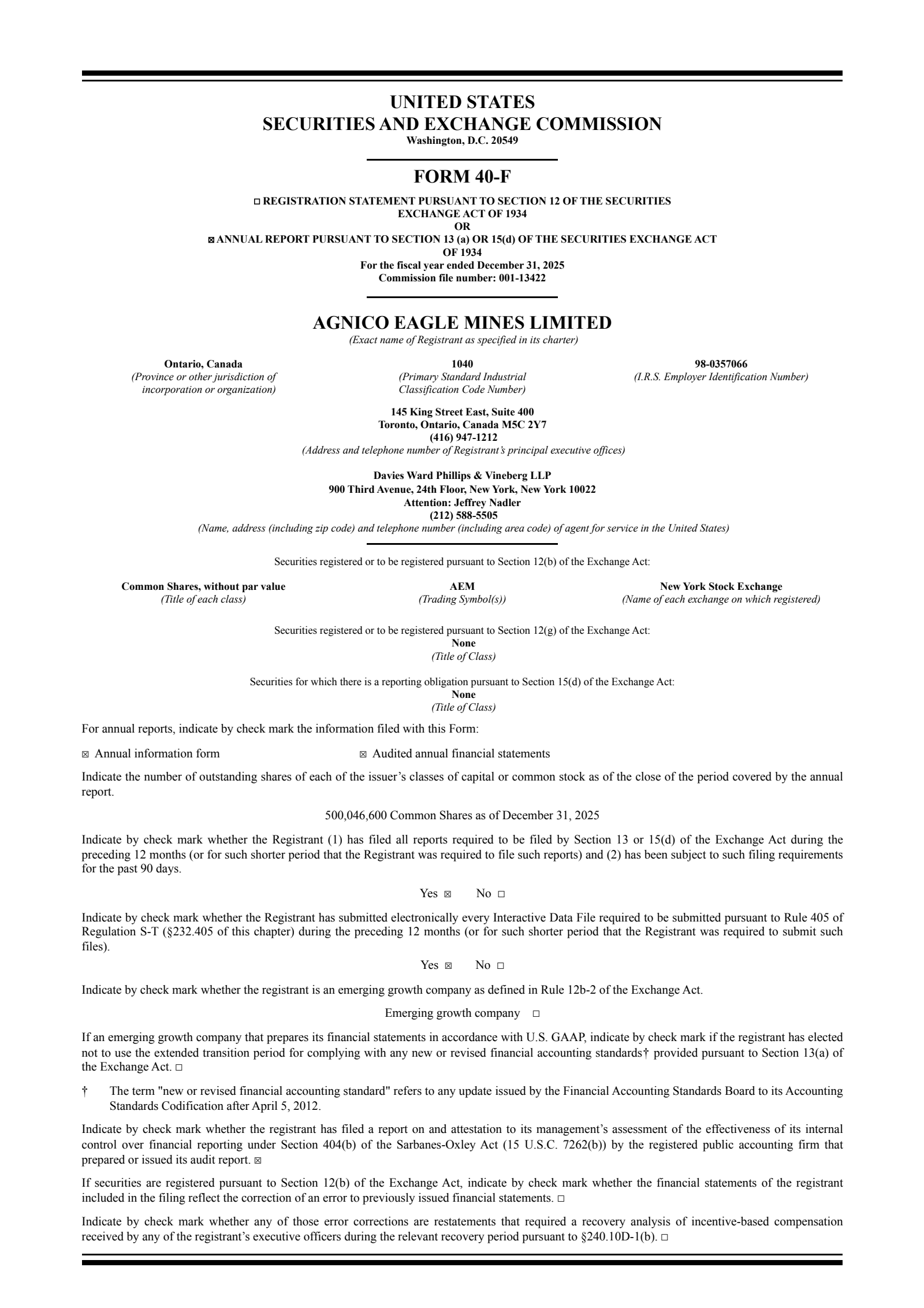 Agnico Eagle Mines' Q4 2025 Annual report