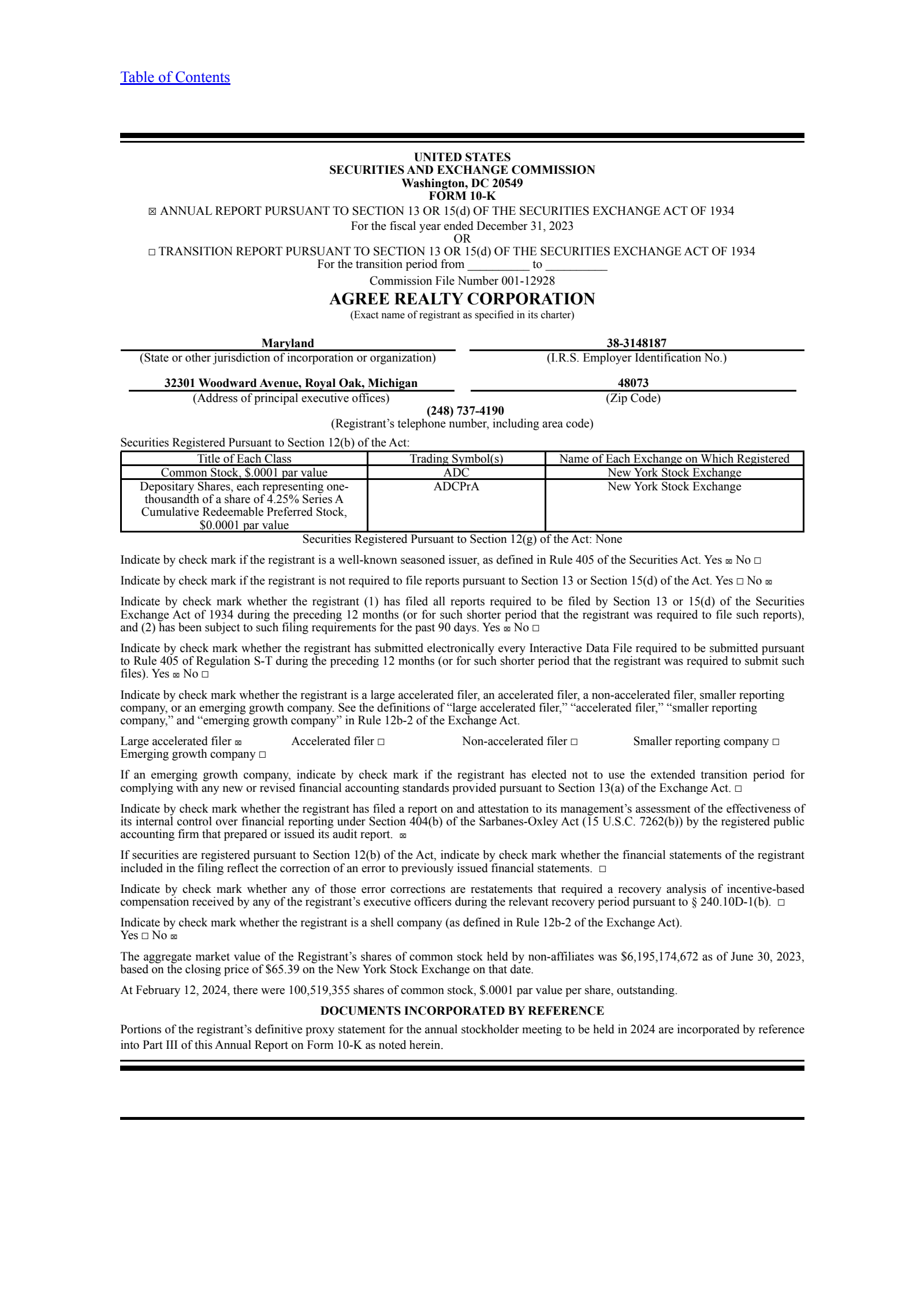 Agree Realty's Q4 2023 Annual report