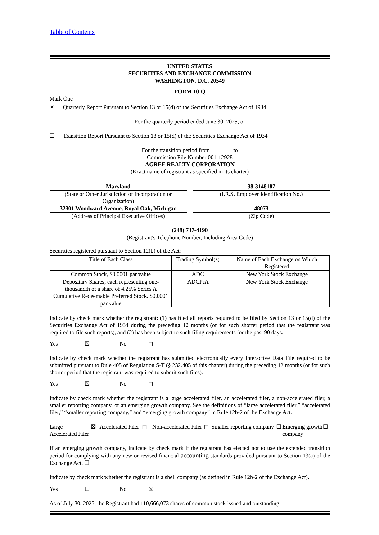 Agree Realty's Q2 2025 Quarterly report