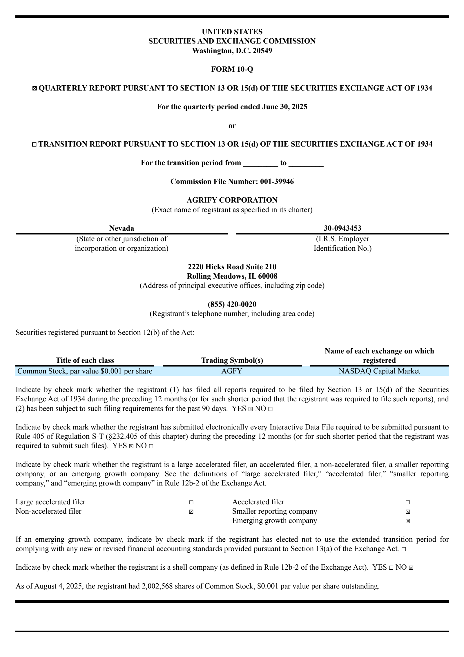 Agrify's Q2 2025 Quarterly report