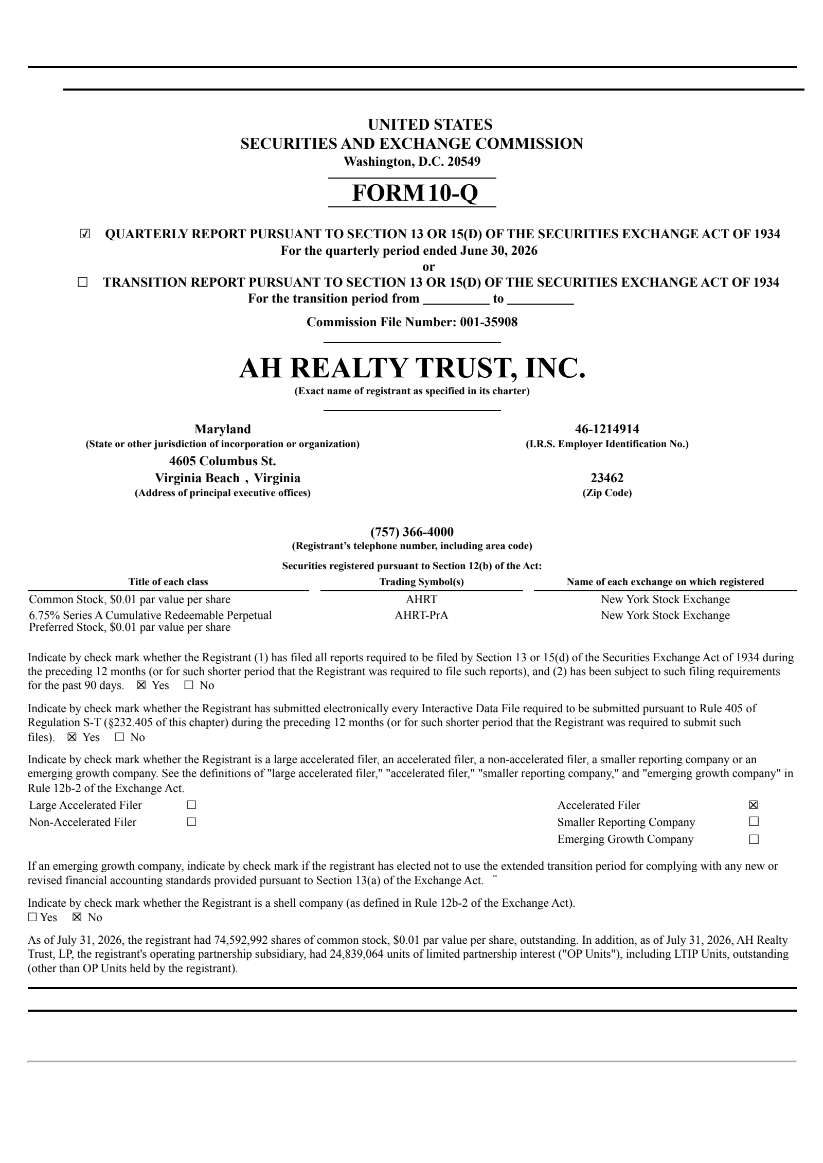 Armada Hoffler Properties' Q2 2026 Quarterly report