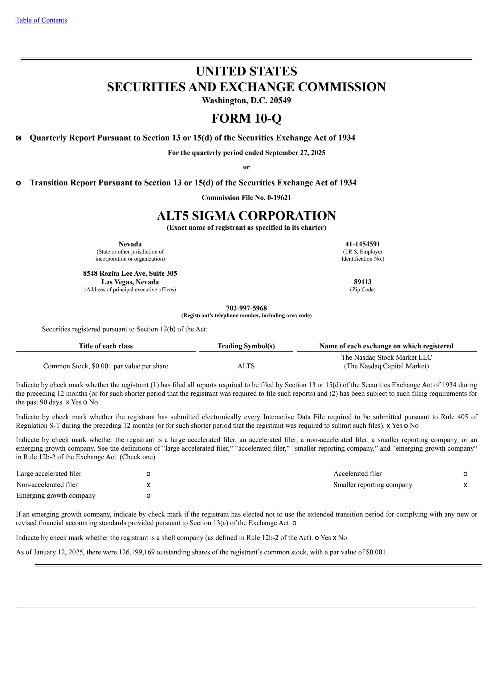 ALT5 Sigma's Q3 2025 Quarterly report