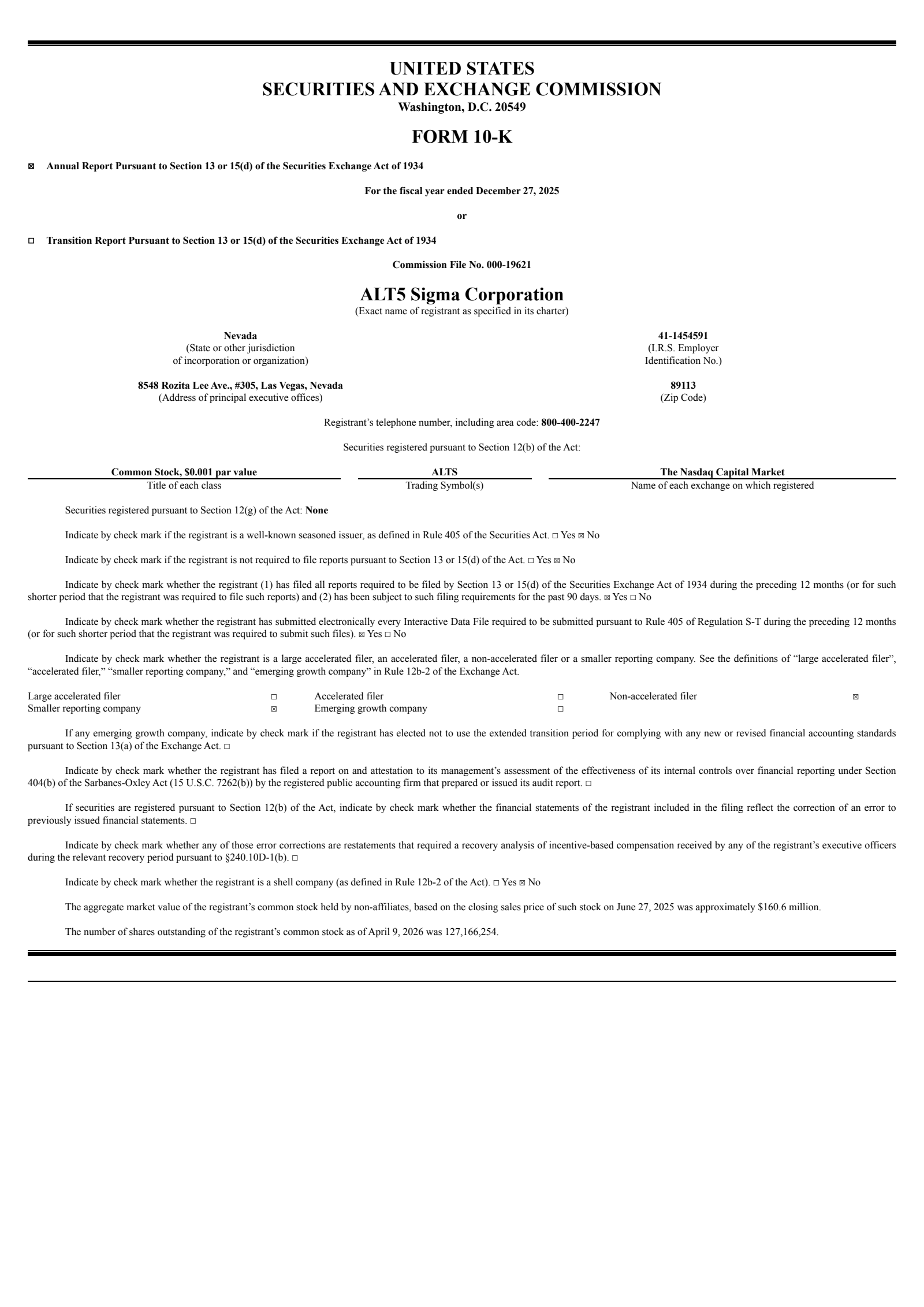ALT5 Sigma's Q4 2025 Annual report