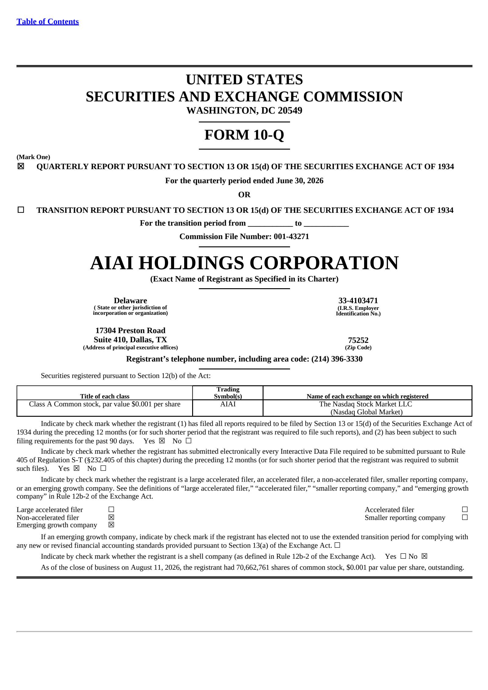 AIAI's Q2 2026 Quarterly report