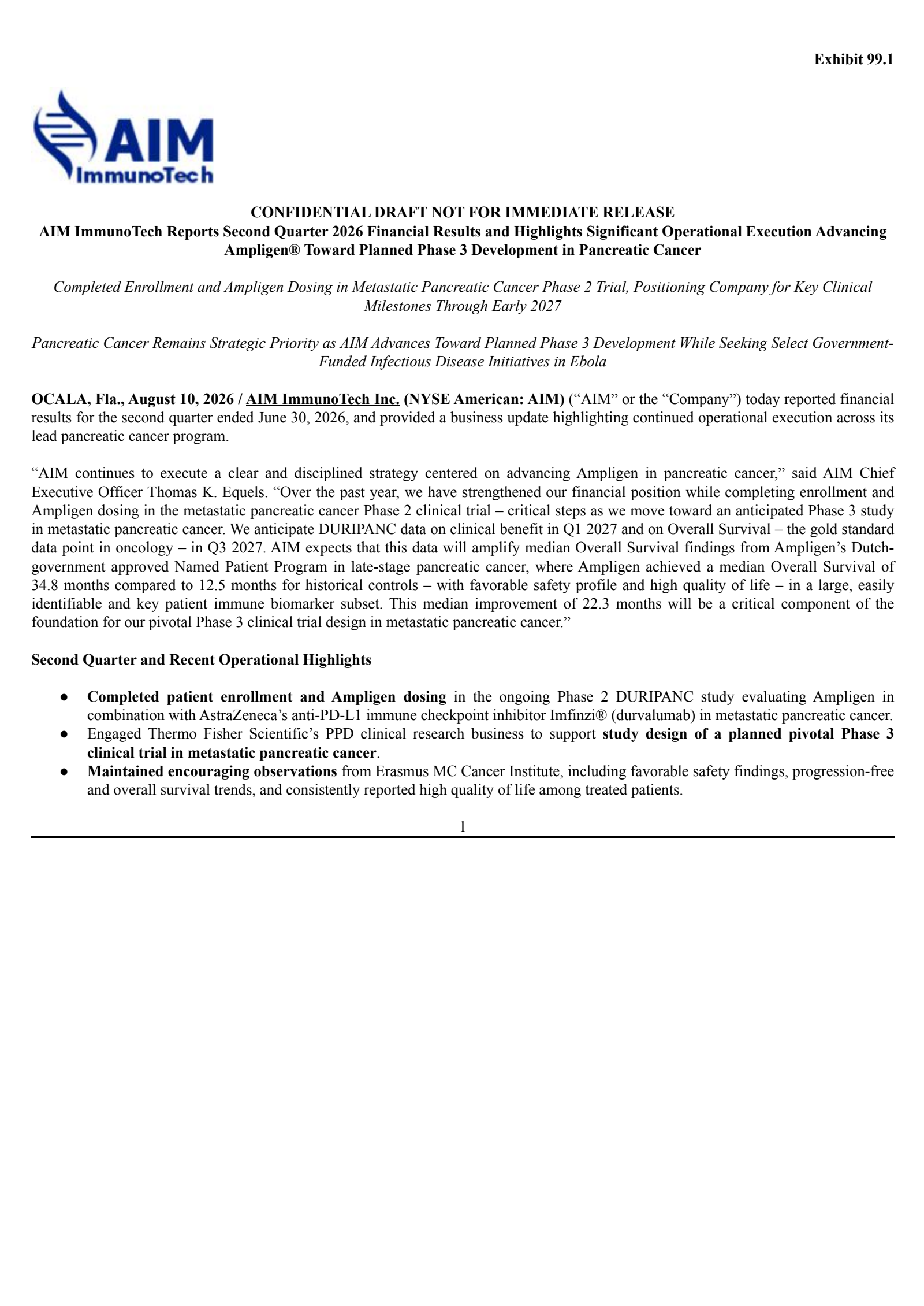 AIM ImmunoTech's Q2 2026 Press Release