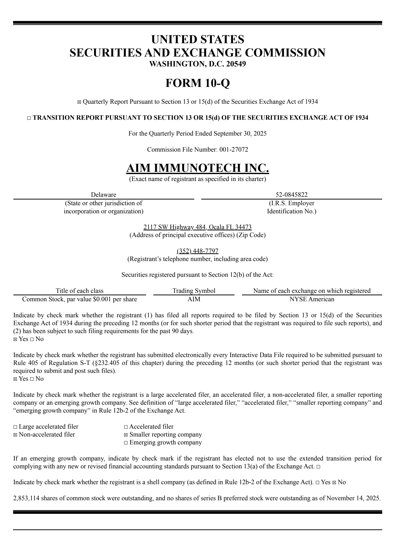 AIM ImmunoTech's Q3 2025 Quarterly Report