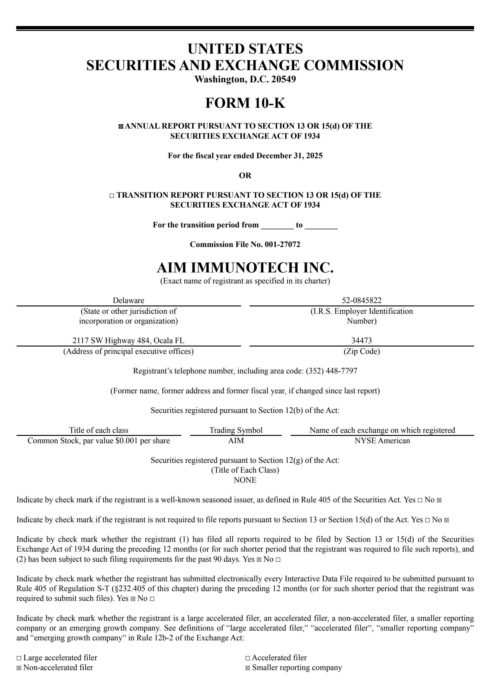 AIM ImmunoTech's Q4 2025 Annual report