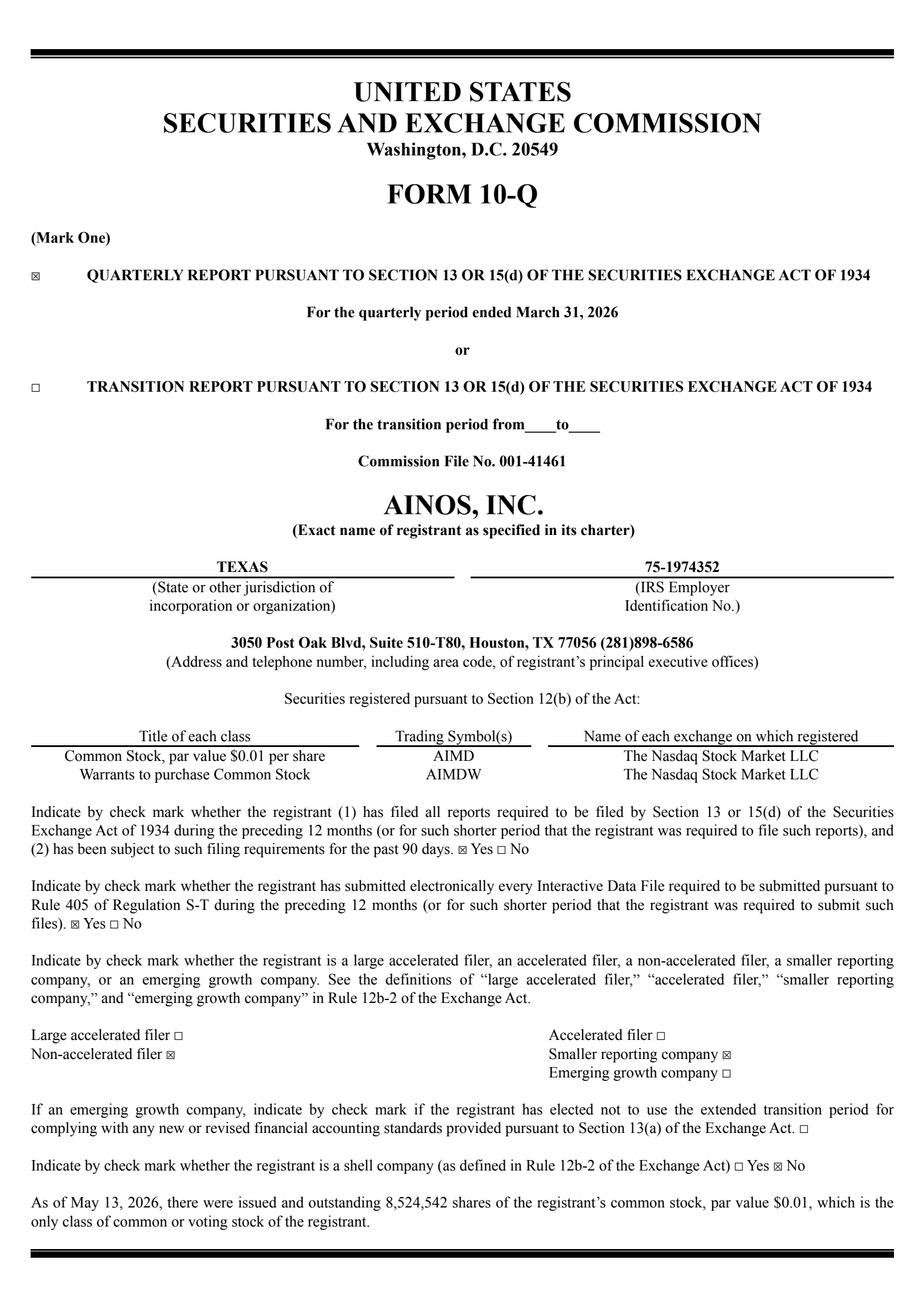 Ainos' Q1 2026 Quarterly report
