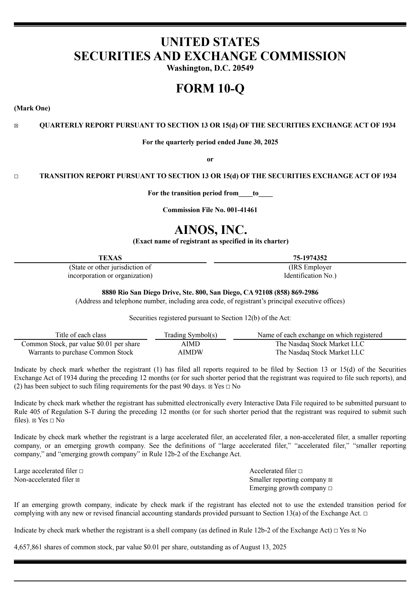 Ainos' Q2 2025 Quarterly report