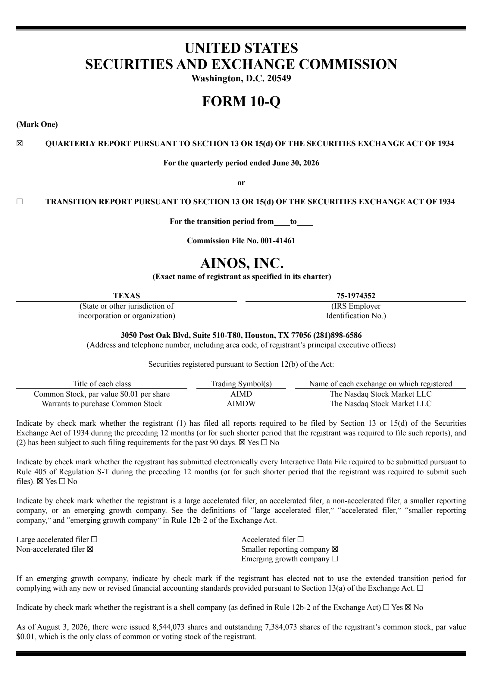 Ainos' Q2 2026 Quarterly report