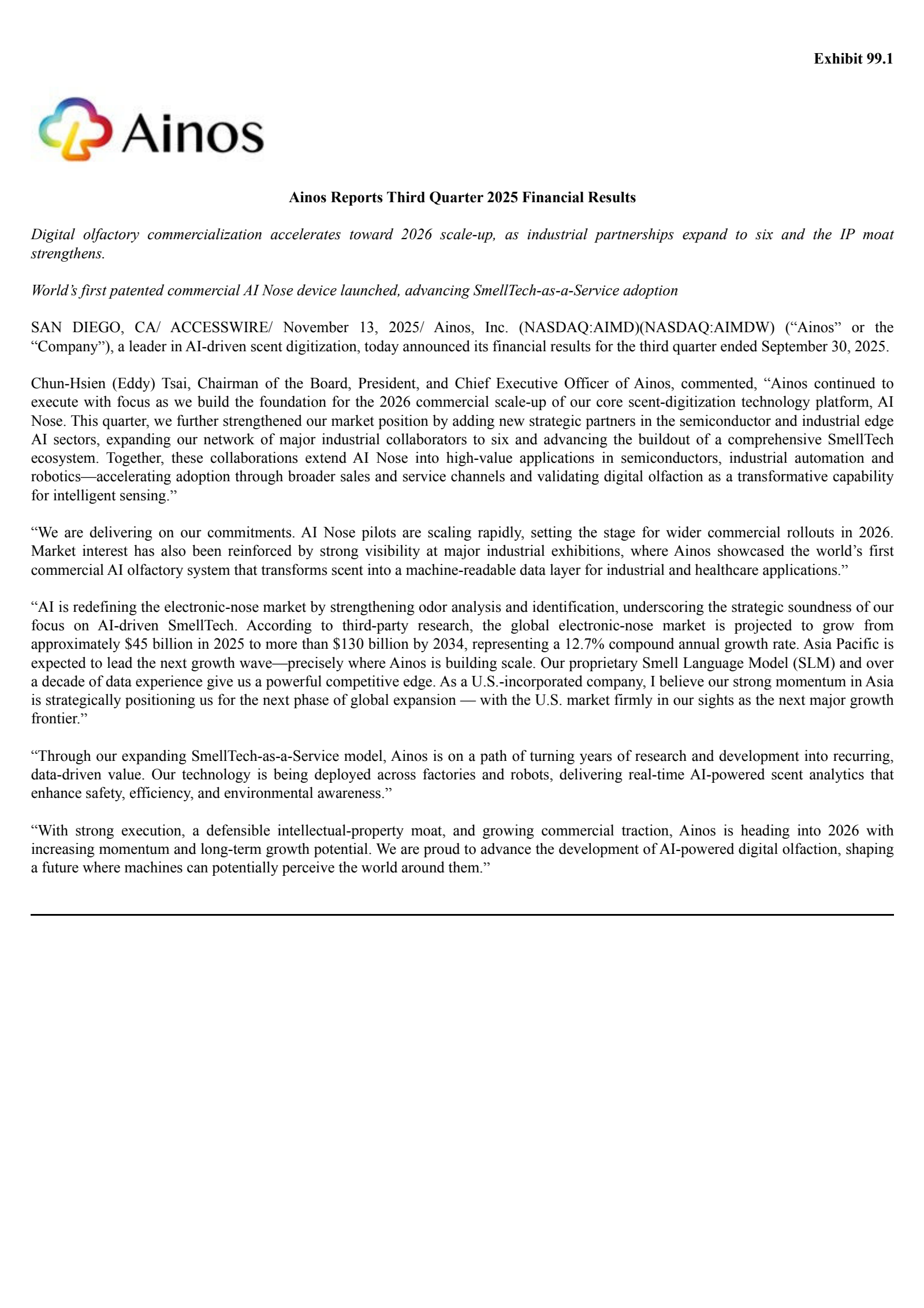 Ainos' Q3 2025 Earnings Release