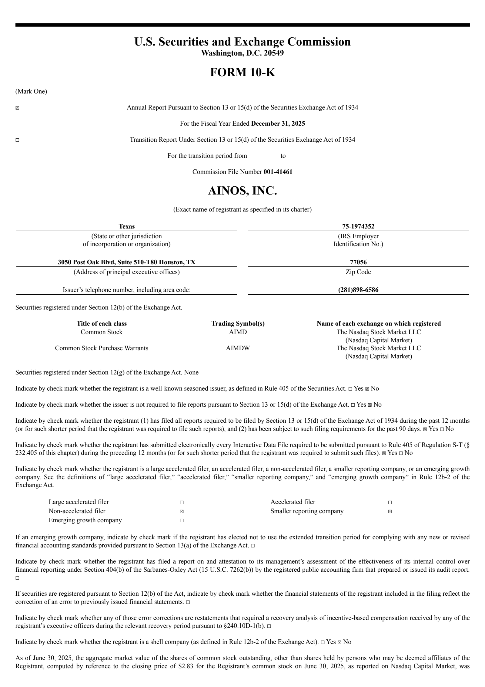 Ainos' Q4 2025 Annual report