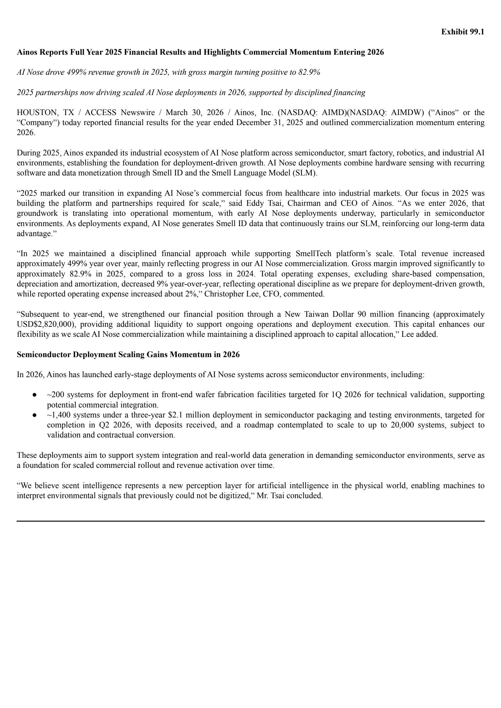 Ainos' Q4 2025 Press Release