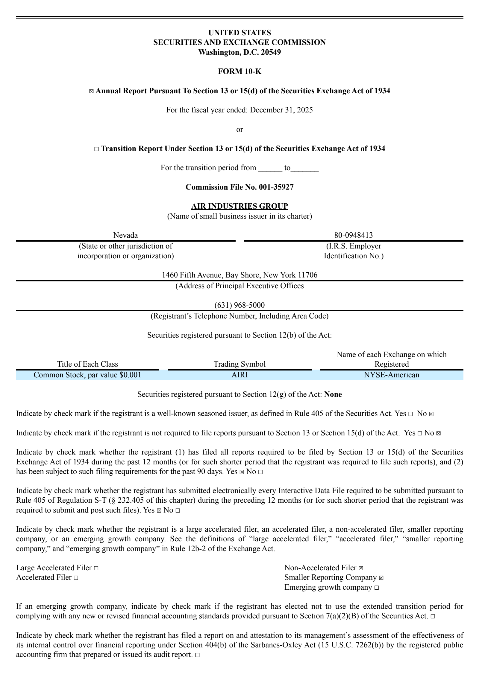 Air Industries Group's Q4 2025 Annual report