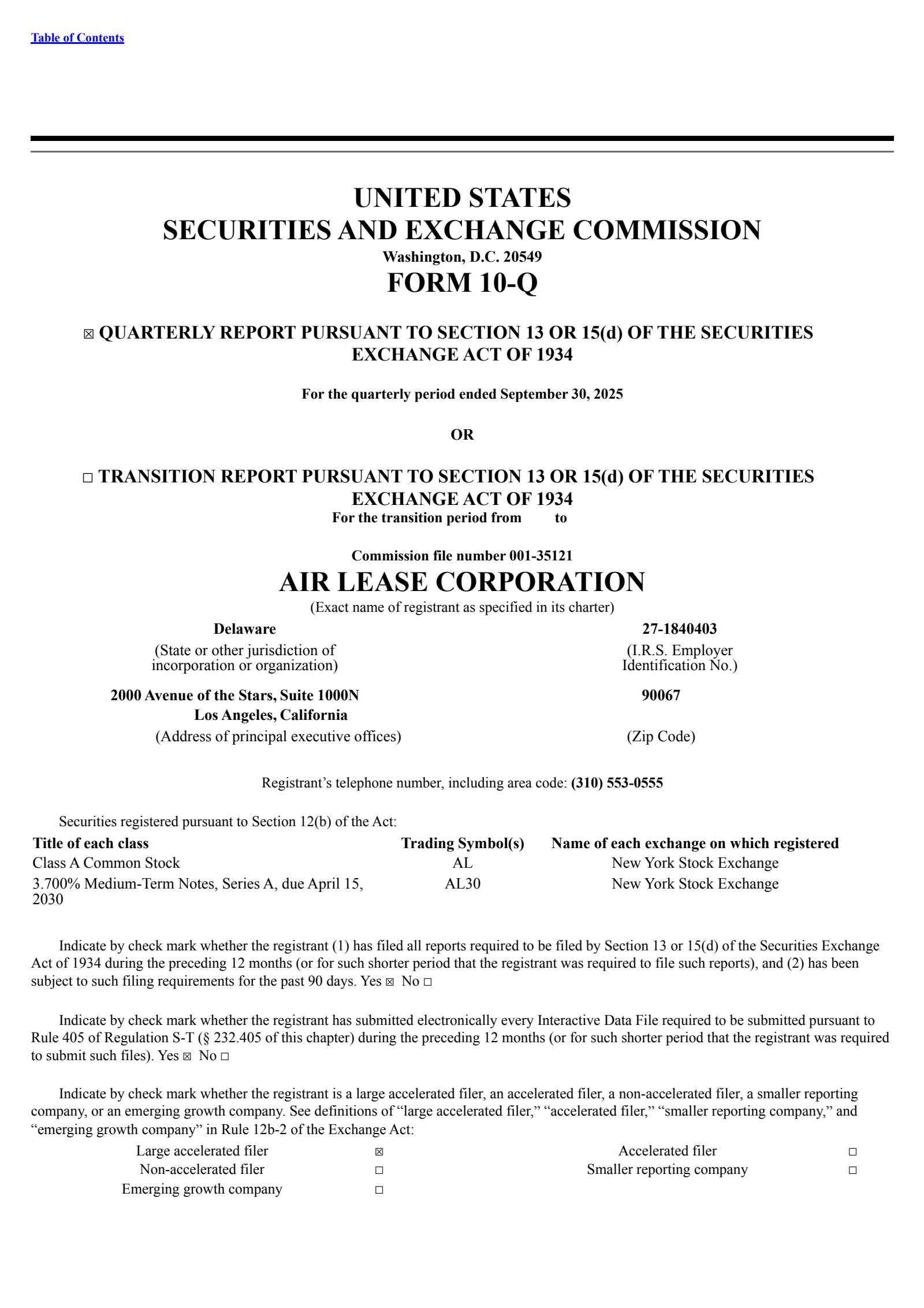 Air Lease's Q3 2025 Quarterly Report