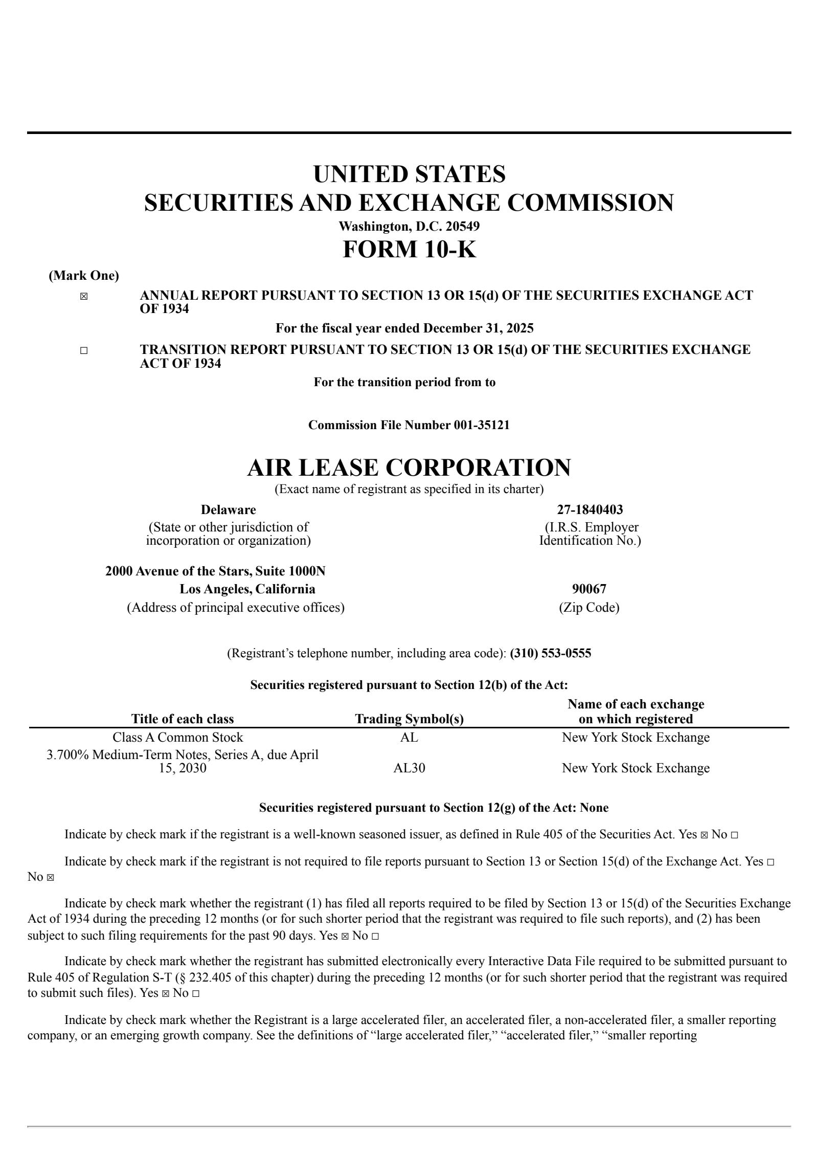 Air Lease's Q4 2025 Annual report