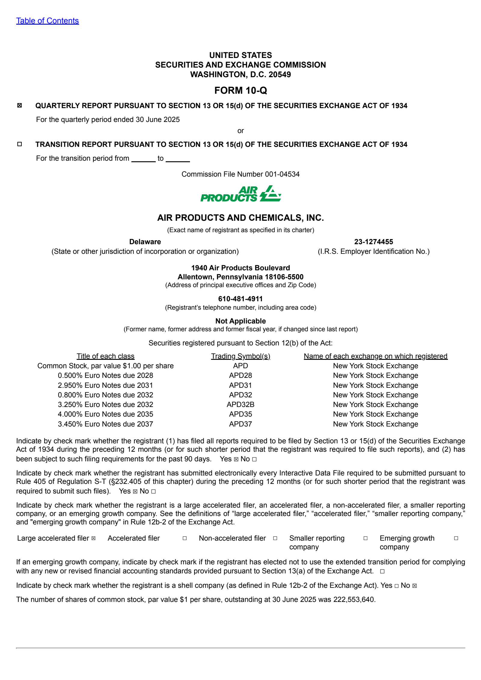 Air Products and Chemicals' Q3 2025 Quarterly report