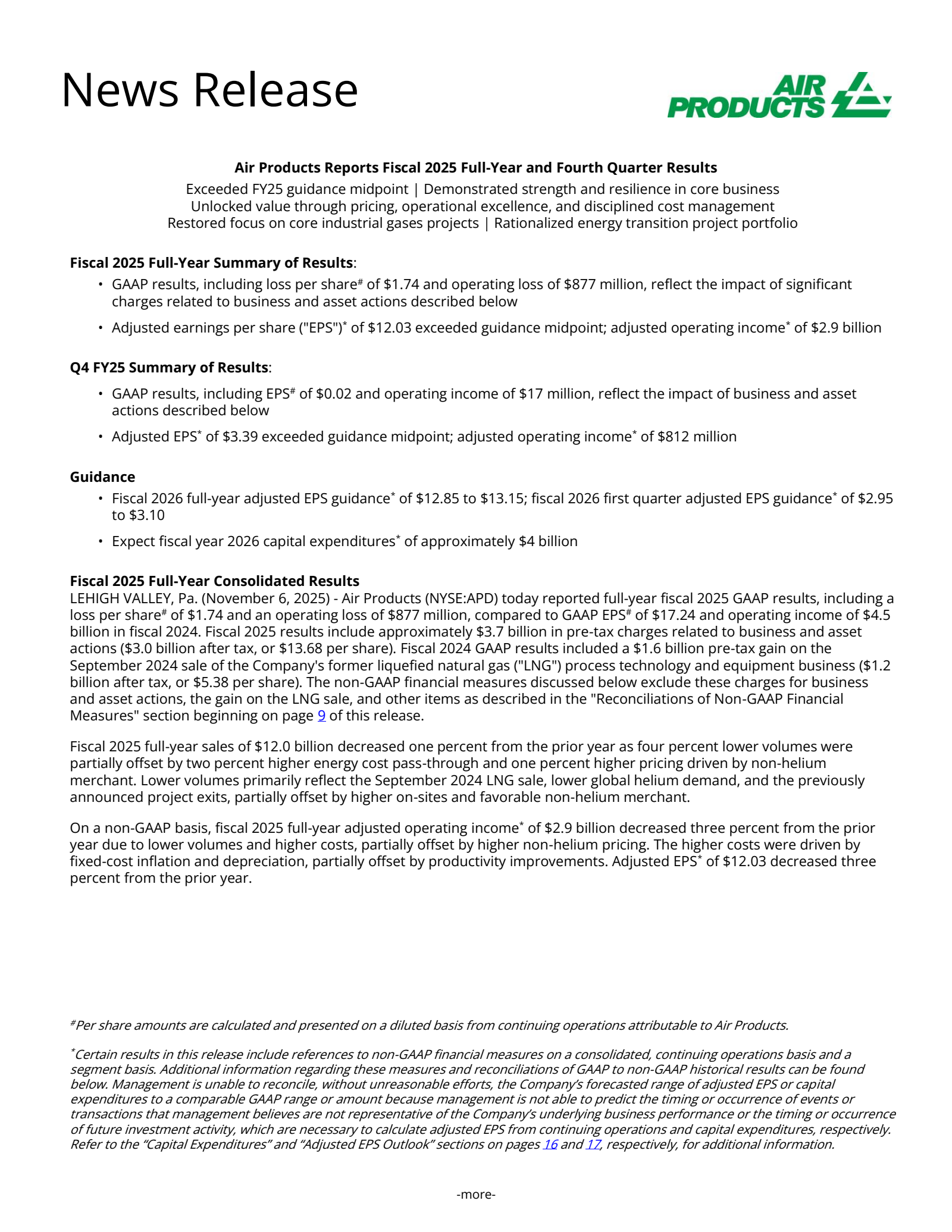 Air Products and Chemicals' Q4 2025 Earnings Release