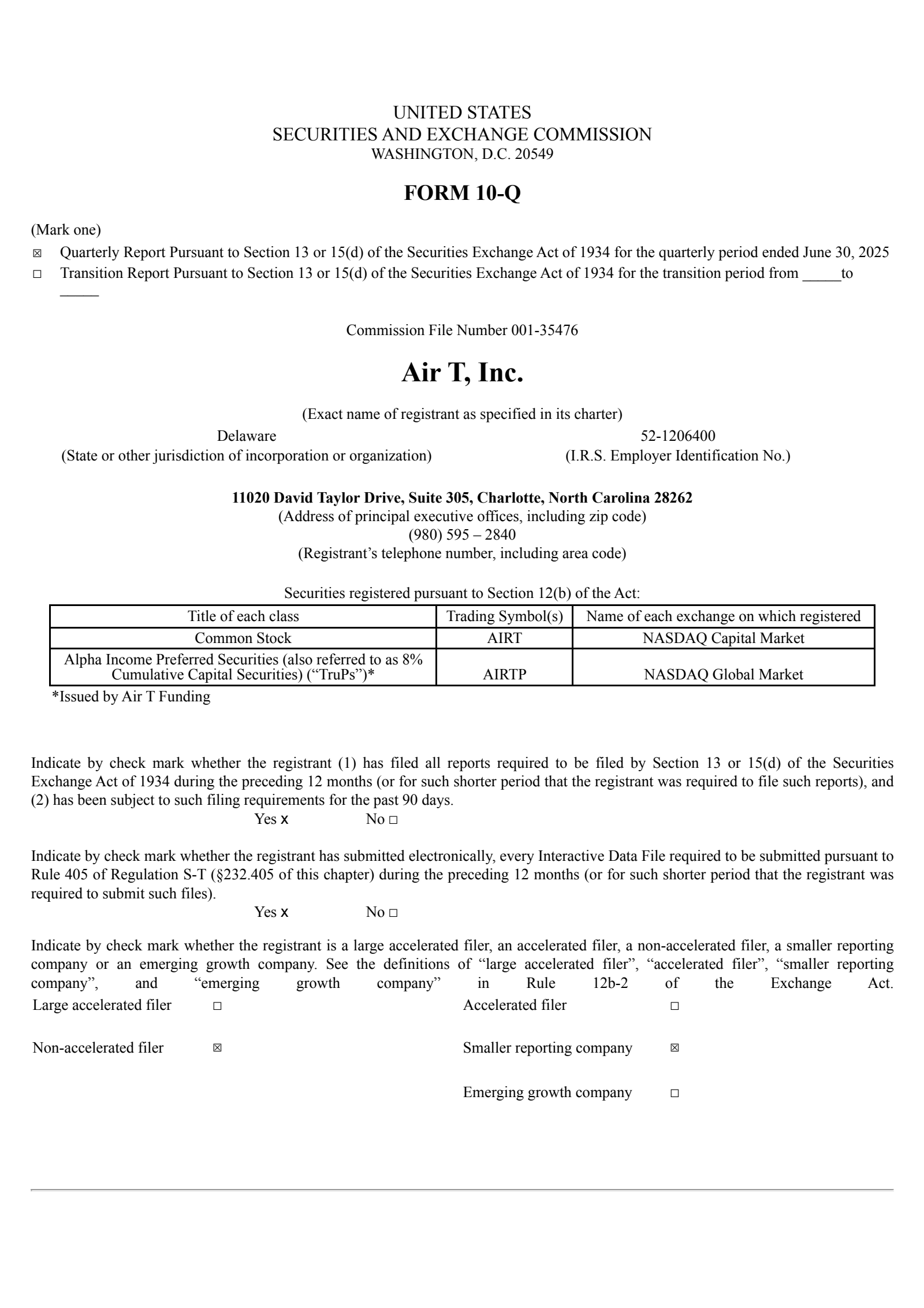 Air T's Q1 2026 Quarterly report