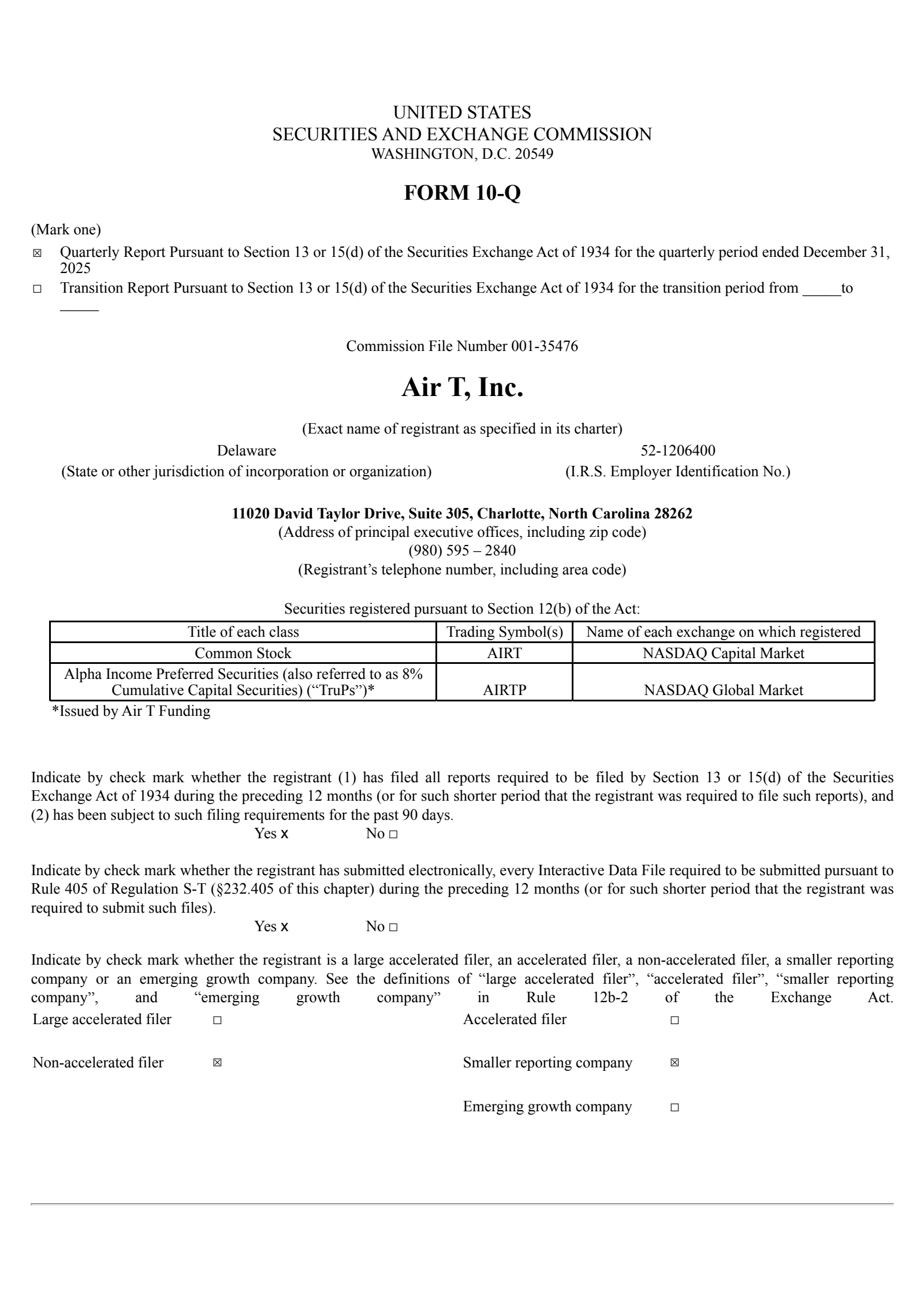 Air T's Q3 2026 Quarterly report