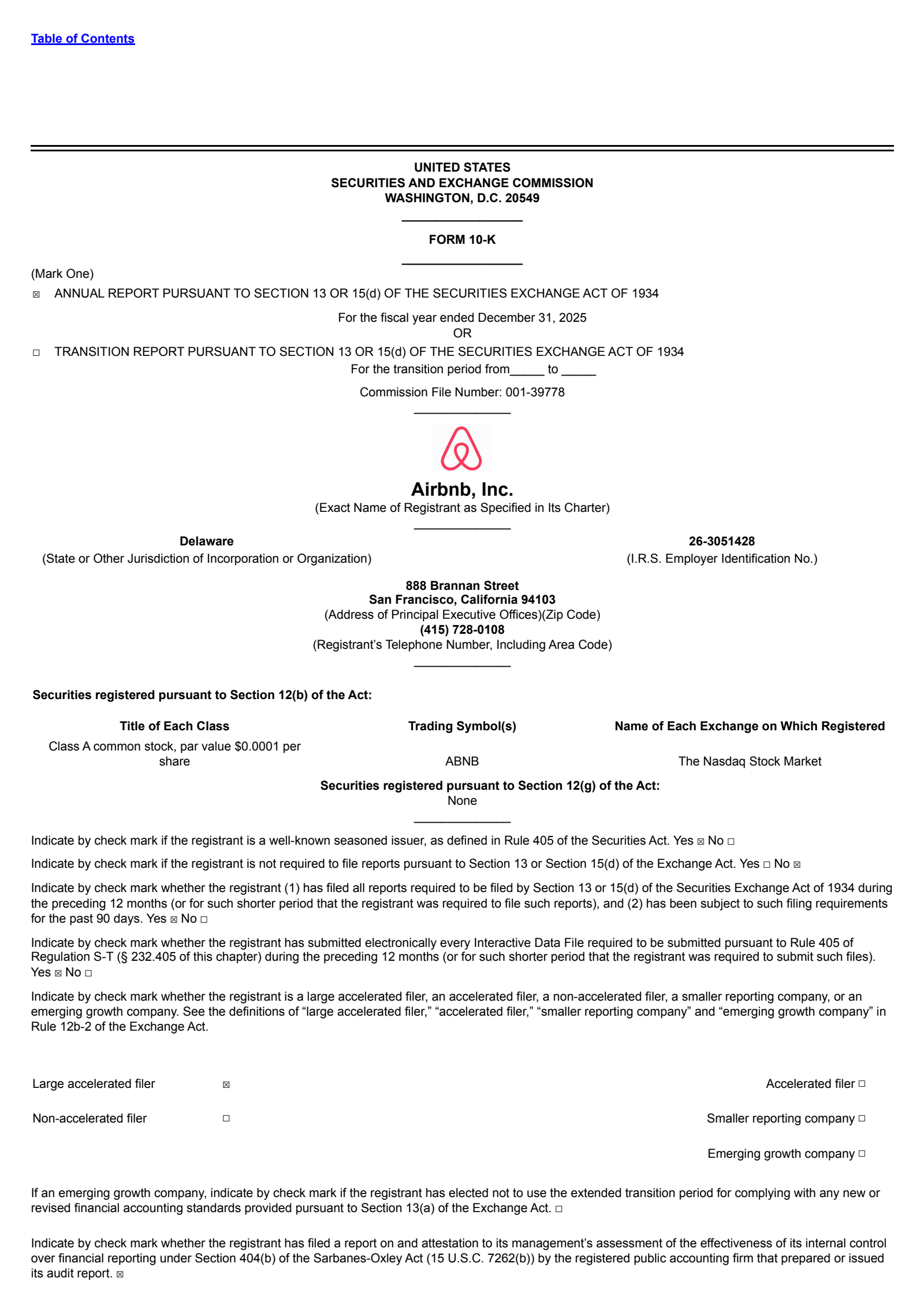 Airbnb's Q4 2025 Annual report
