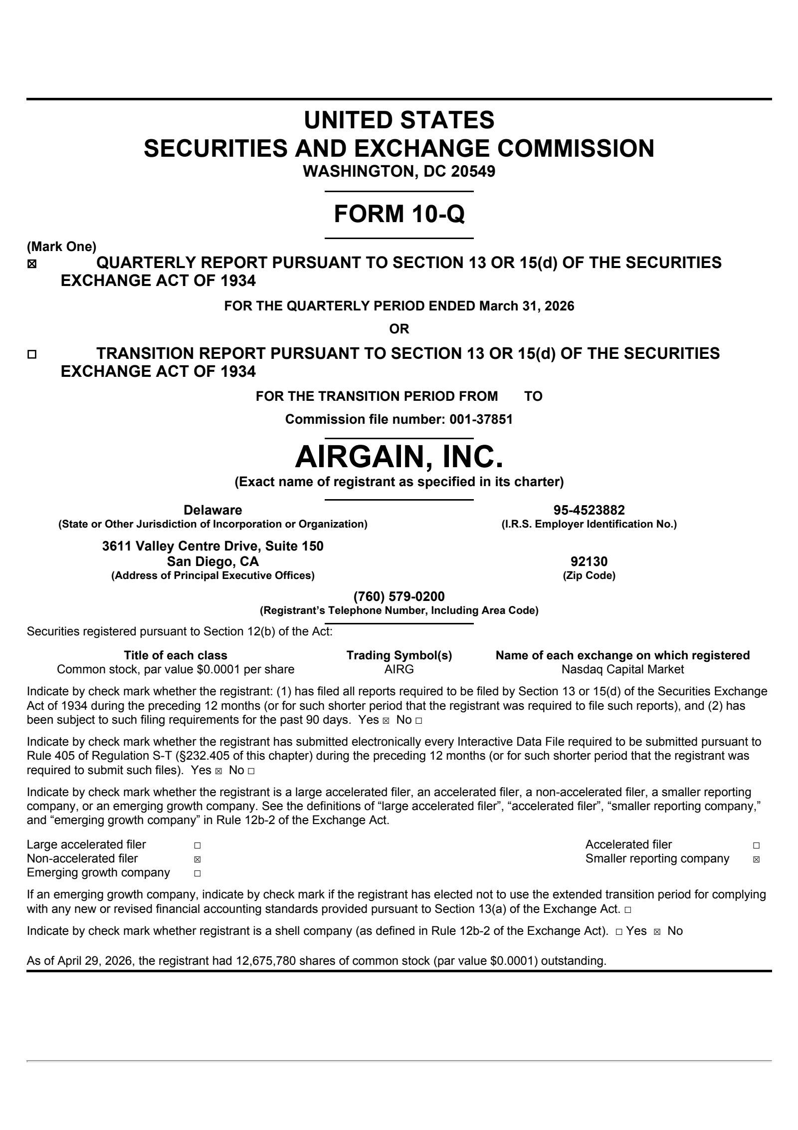 Airgain's Q1 2026 Quarterly report