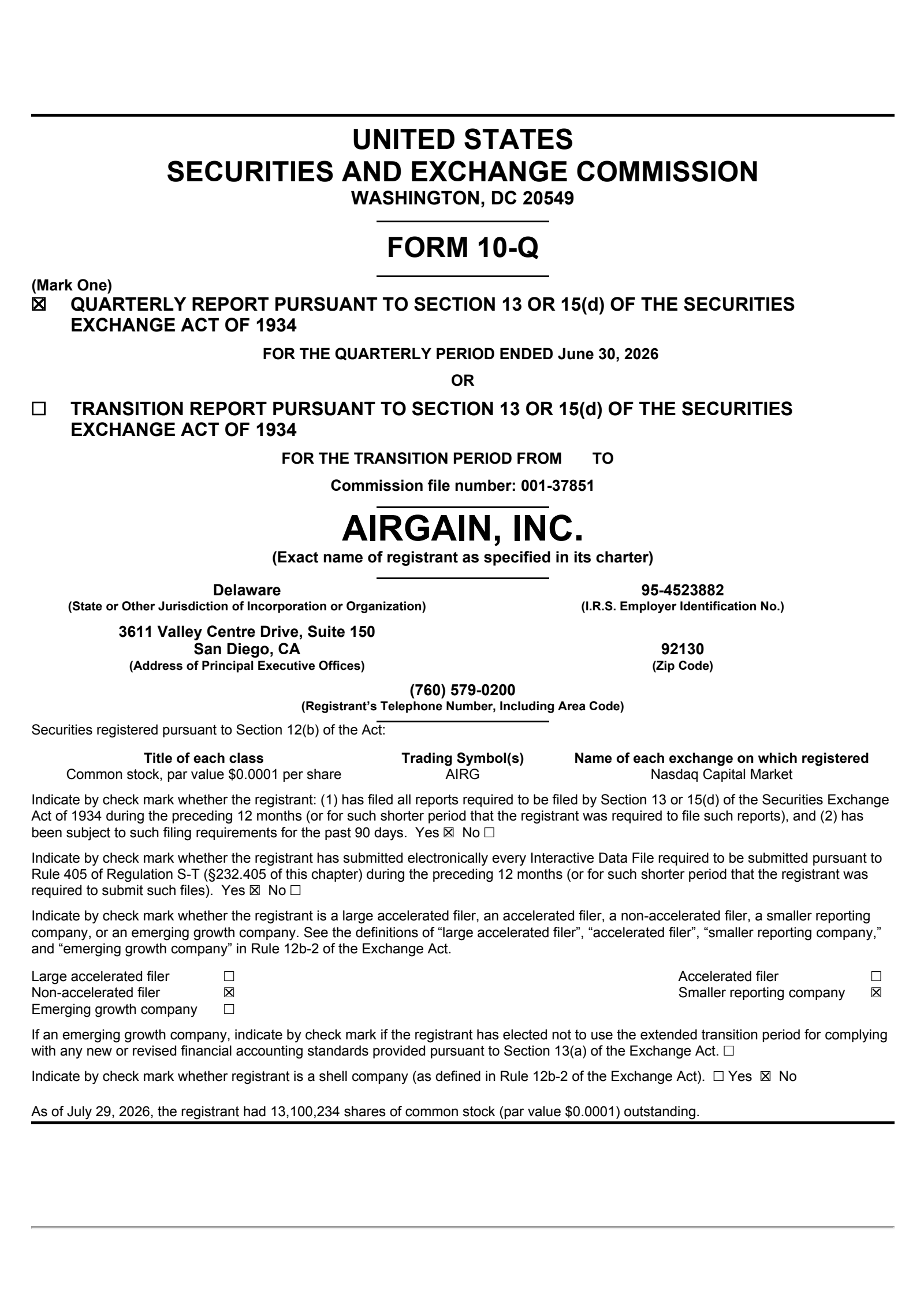 Airgain's Q2 2026 Quarterly report