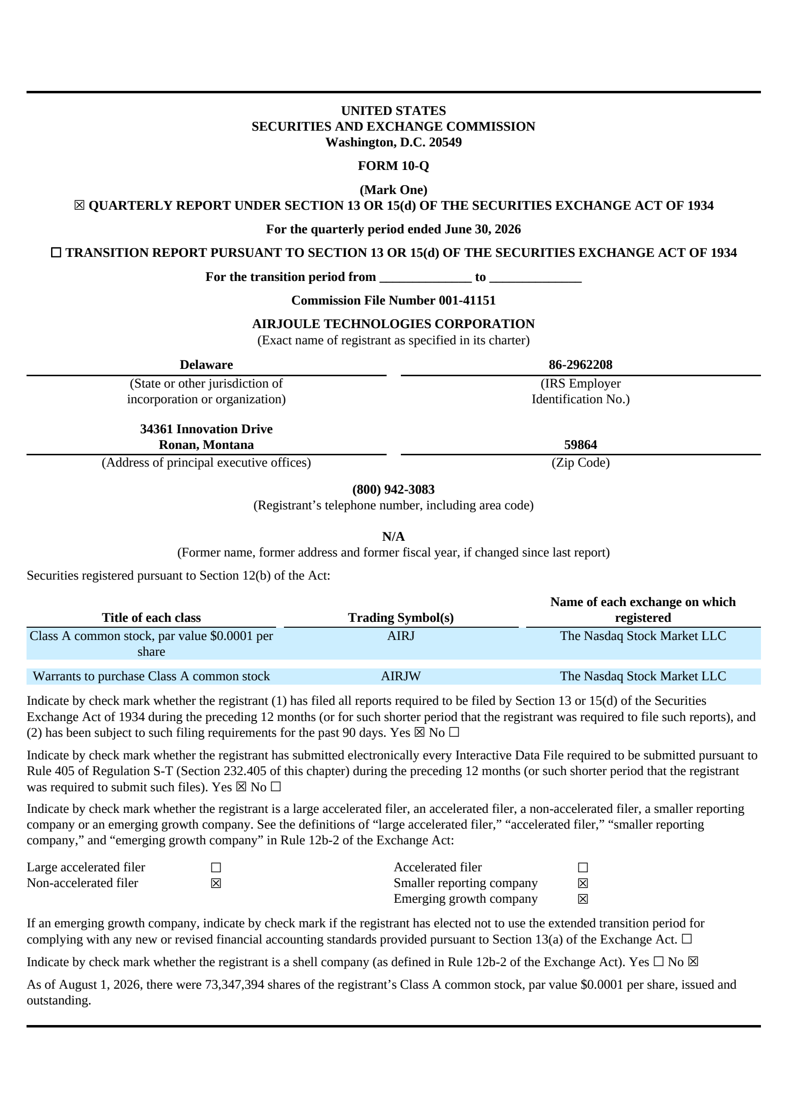 AirJoule Technologies' Q2 2026 Quarterly report