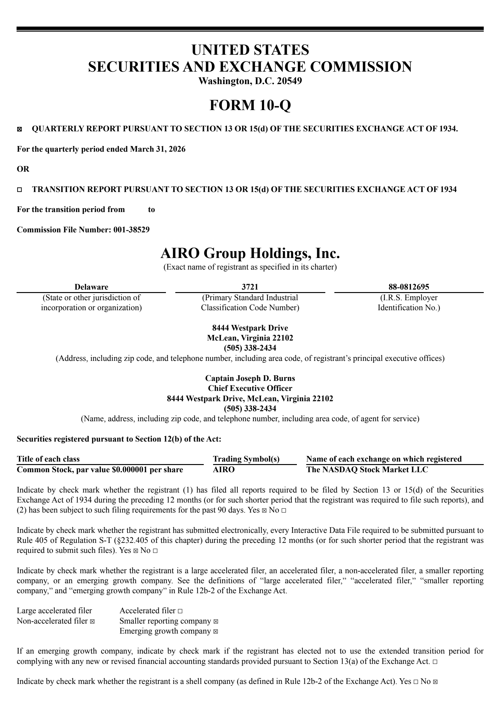 AIRO Group's Q1 2026 Quarterly report