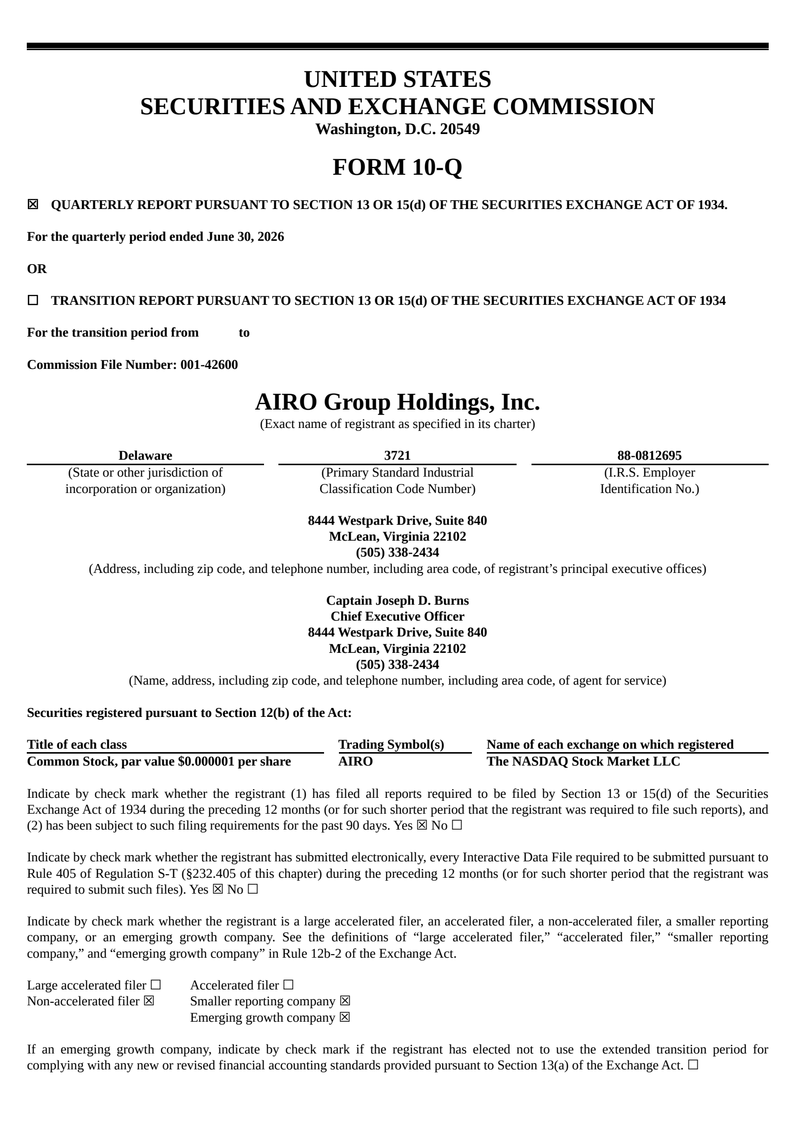AIRO Group's Q2 2026 Quarterly report