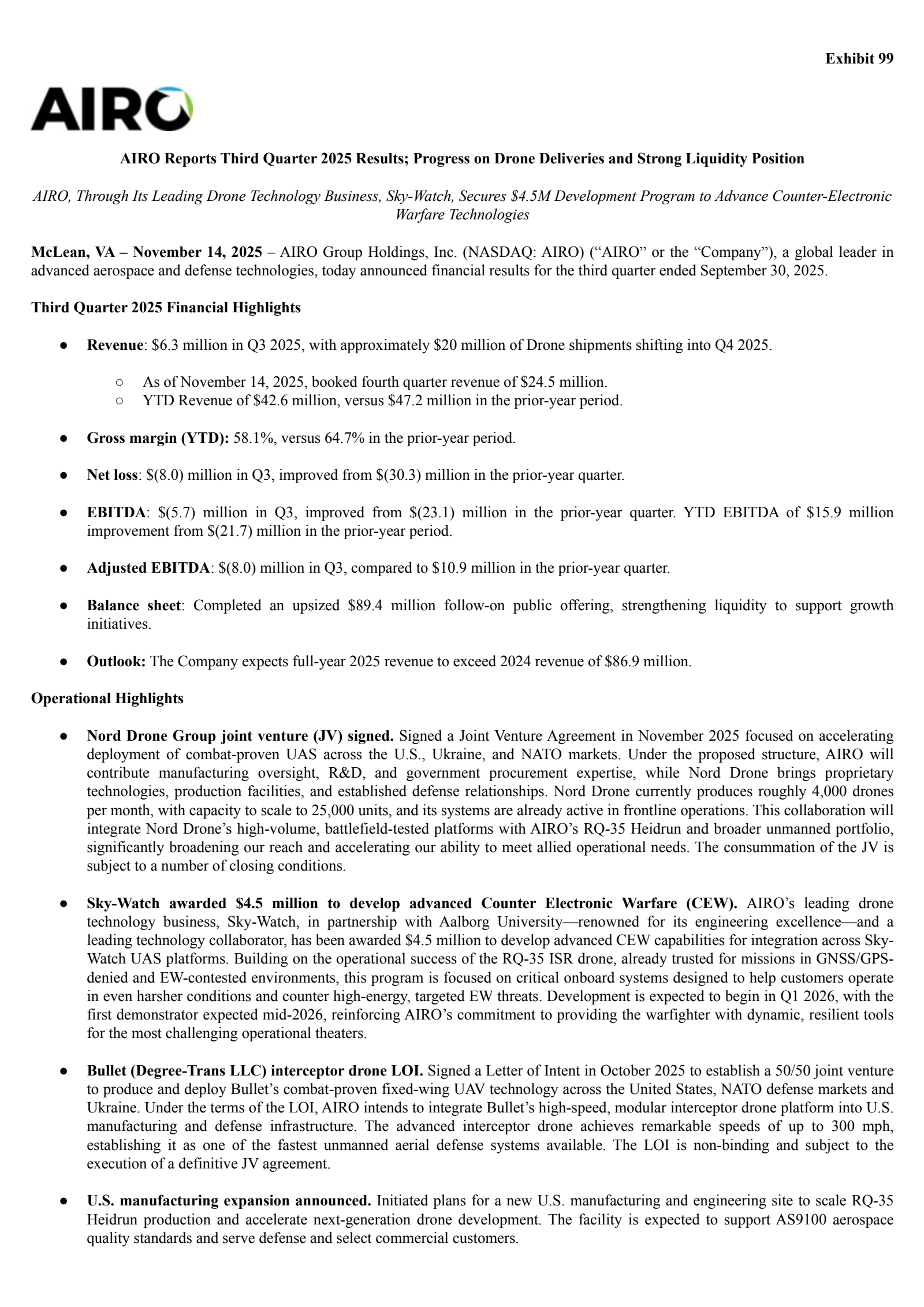 AIRO Group's Q3 2025 Earnings Release
